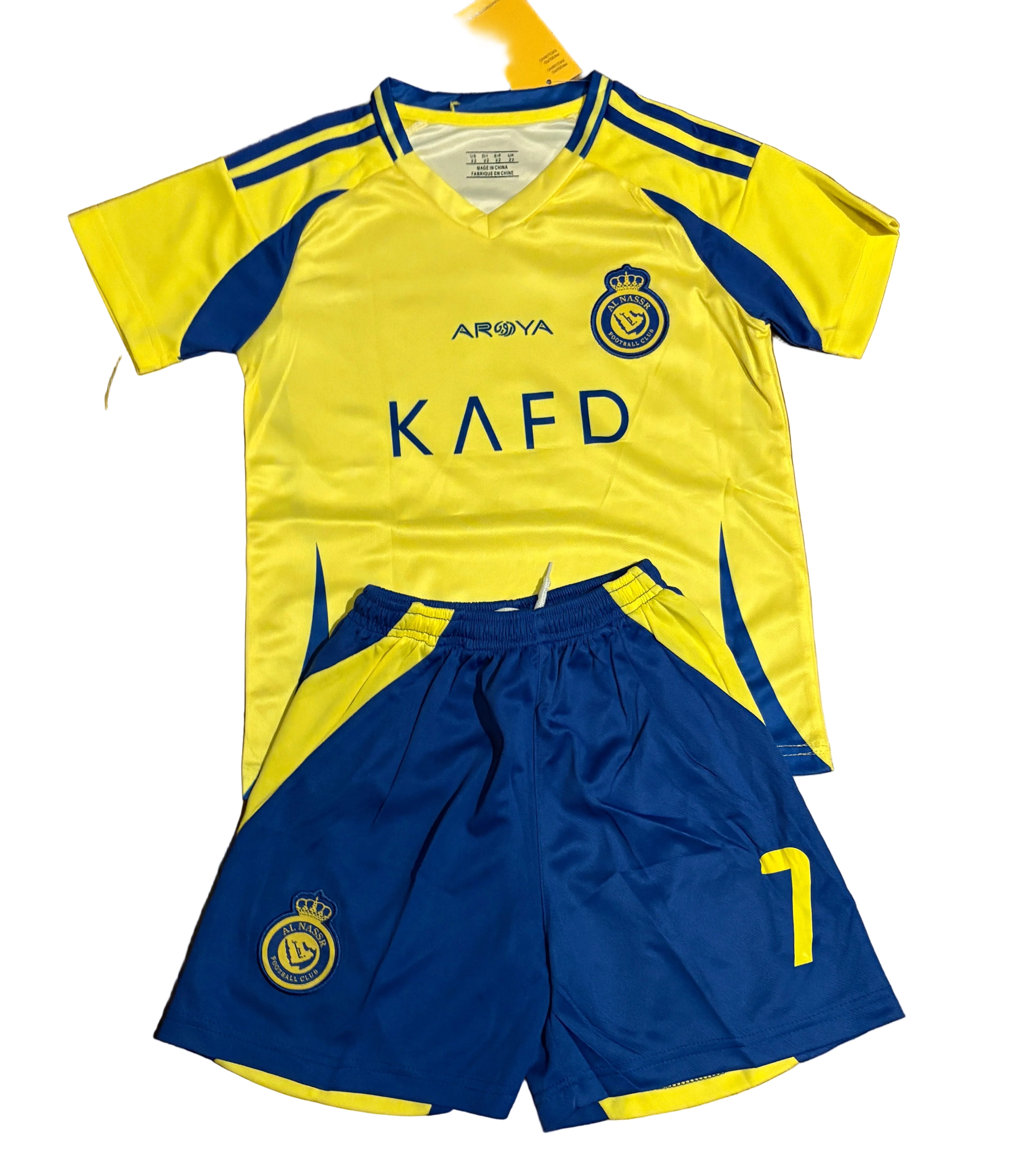 Ronaldo Yellow Al Nassr Kids Away Soccer Jersey Kit Youth Toddler Sizes 2