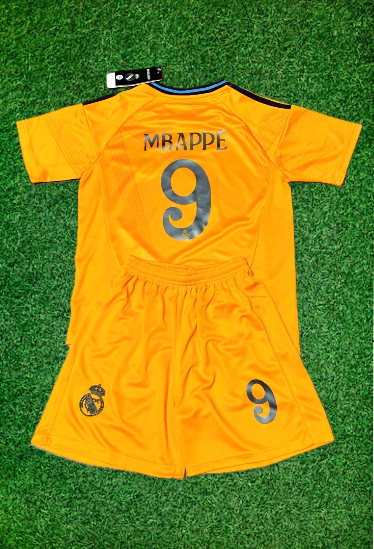 Kylian Mbappe Real Madrid Special Orange 3rd Jersey Toddler/Youth Soccer Jersey Kids Kit 9