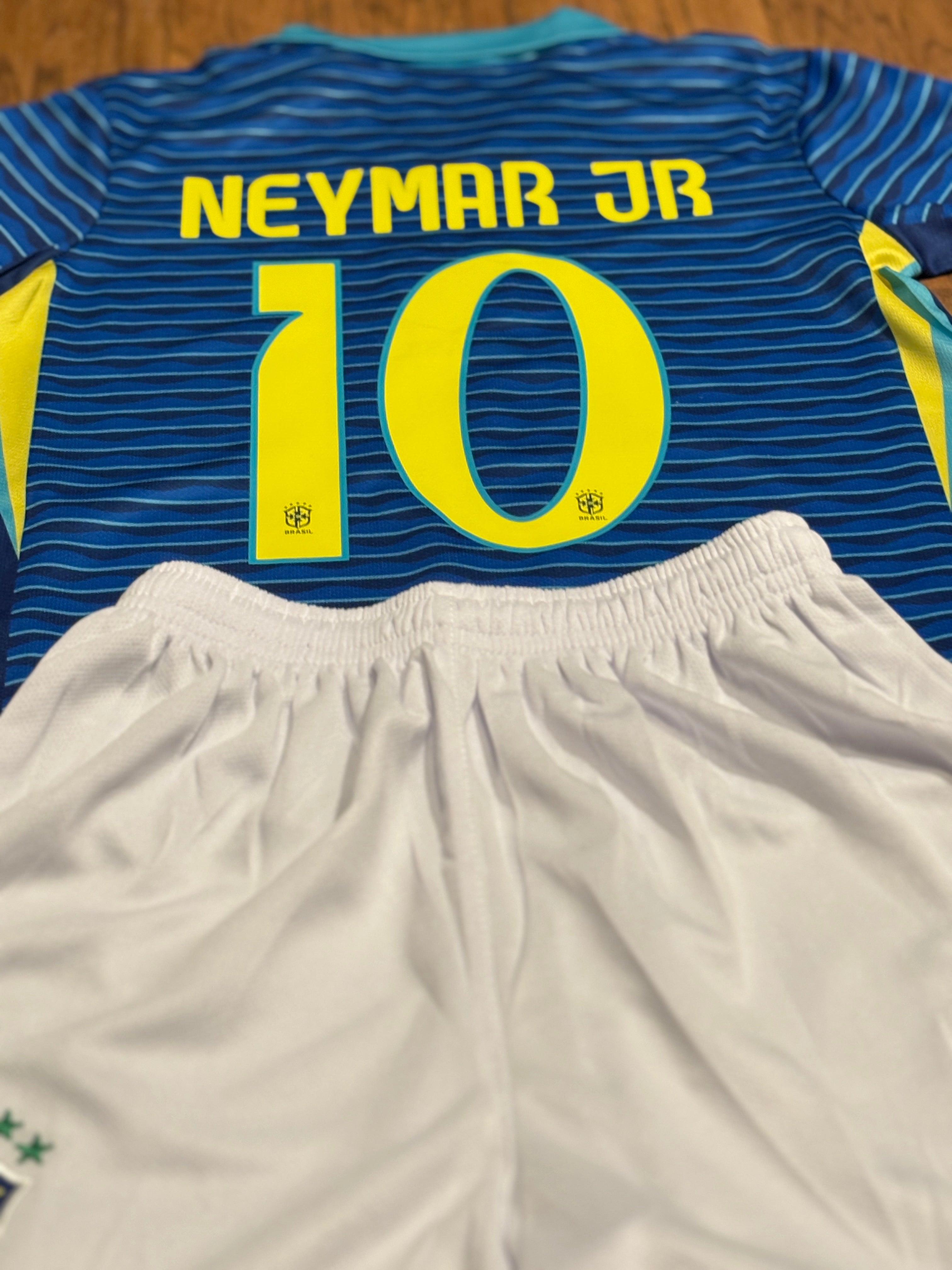 Neymar Jr Blue Brazil Away Jersey Kids Soccer Jersey Set Youth & Toddler Sizes 8