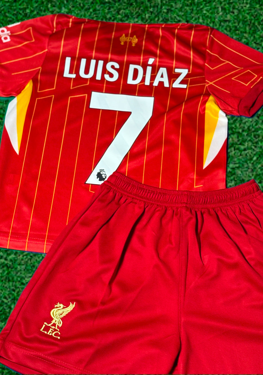 Luis Diaz 7 Liverpool Kids Jersey Set Soccer Football Toddler Youth Uniform Kit 3