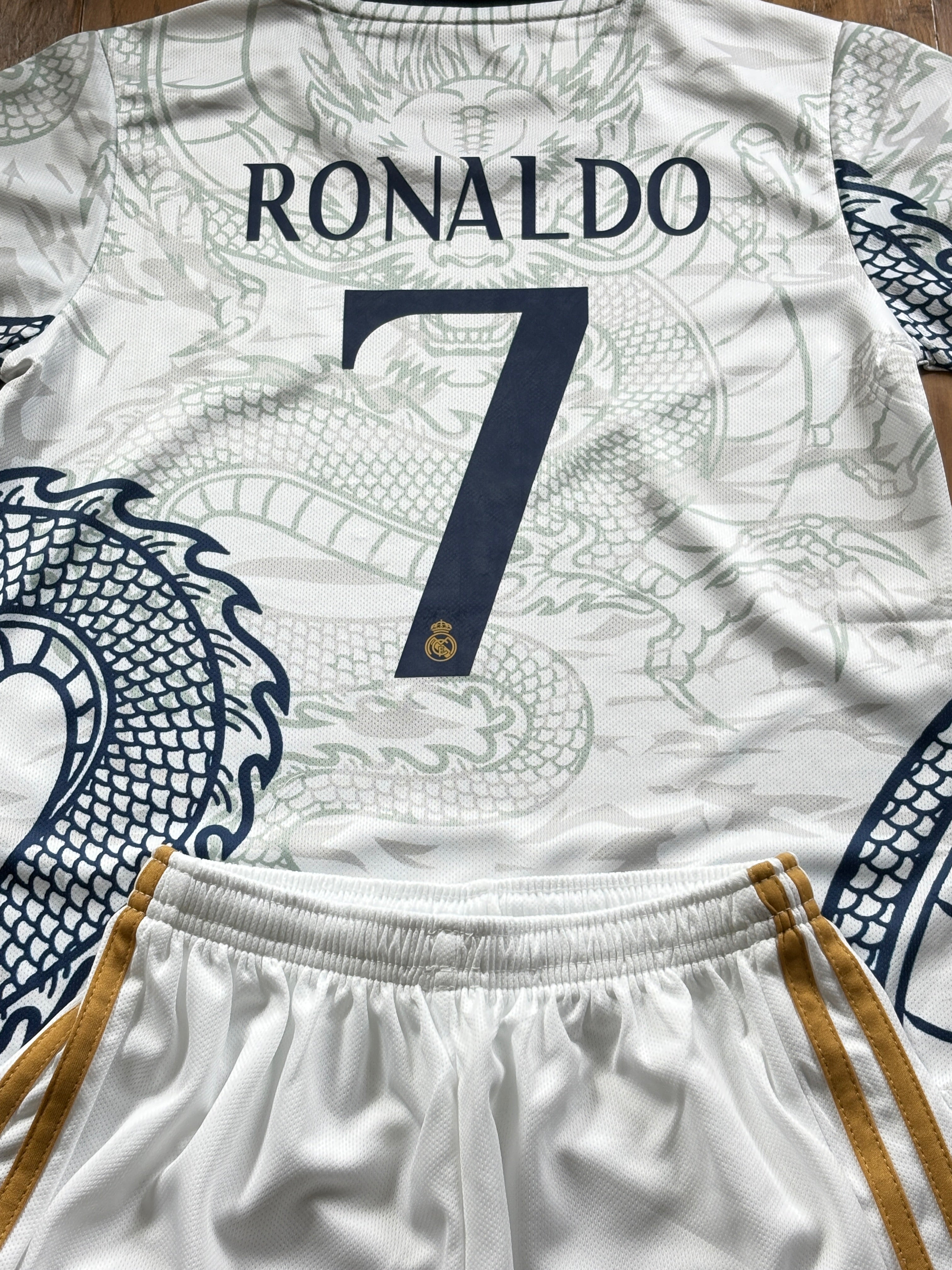 Ronaldo White Dragon Home Edition Kids Soccer Jersey Kit 4