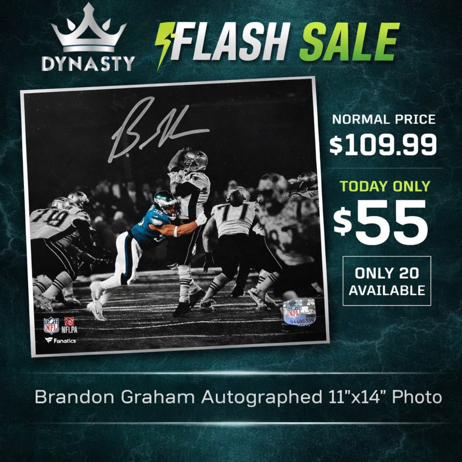Brandon Graham Strip-Sack Philadelphia Eagles Autographed 11" x 14" Blackout Football Photo 1