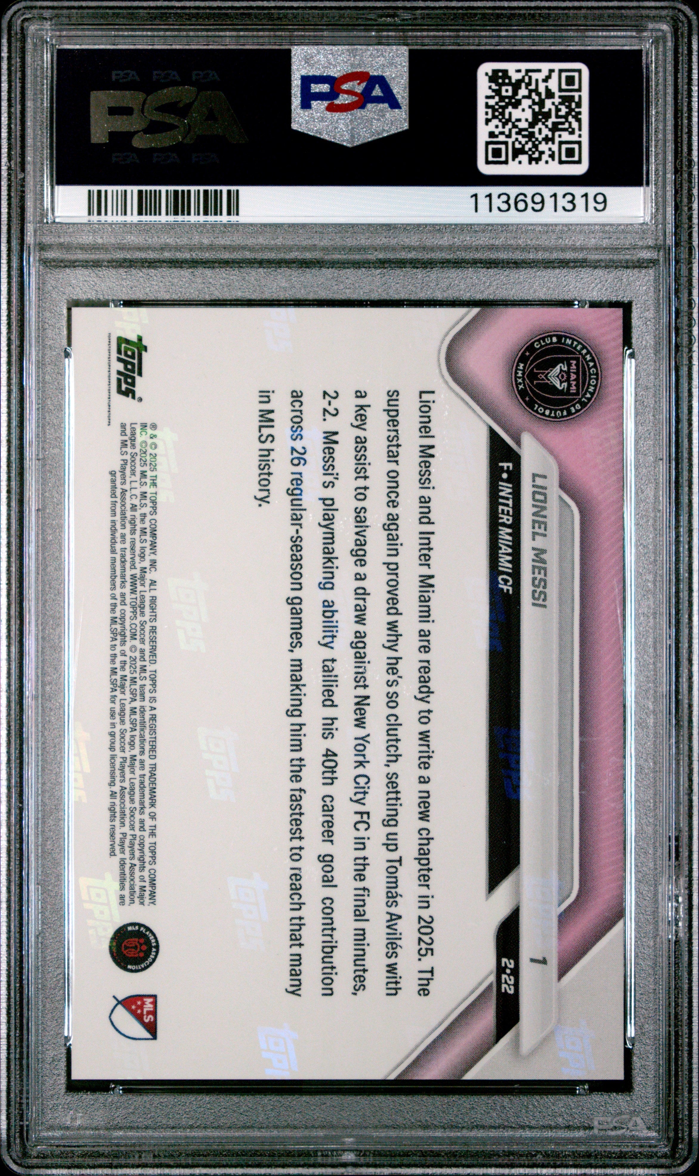 Graded 2025 Topps Now Lionel Messi #1 Fastest MLS Player to 40 Goal Contributions Soccer Card PSA 10 Gem Mint 2