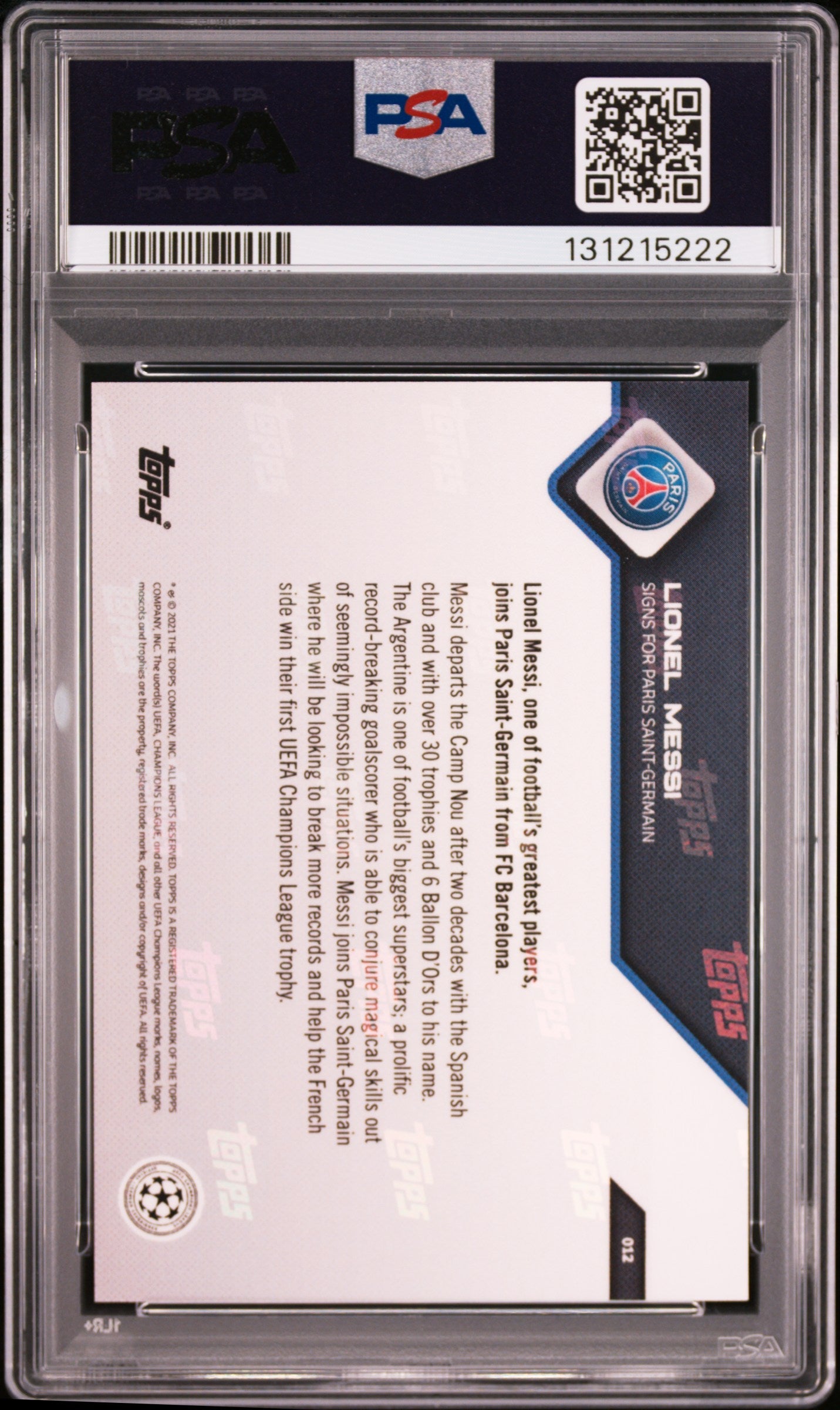Graded 2021 Topps Now UCL Lionel Messi #12 Signs for PSG UEFA Champions League Soccer Card PSA 10 Gem Mint 2