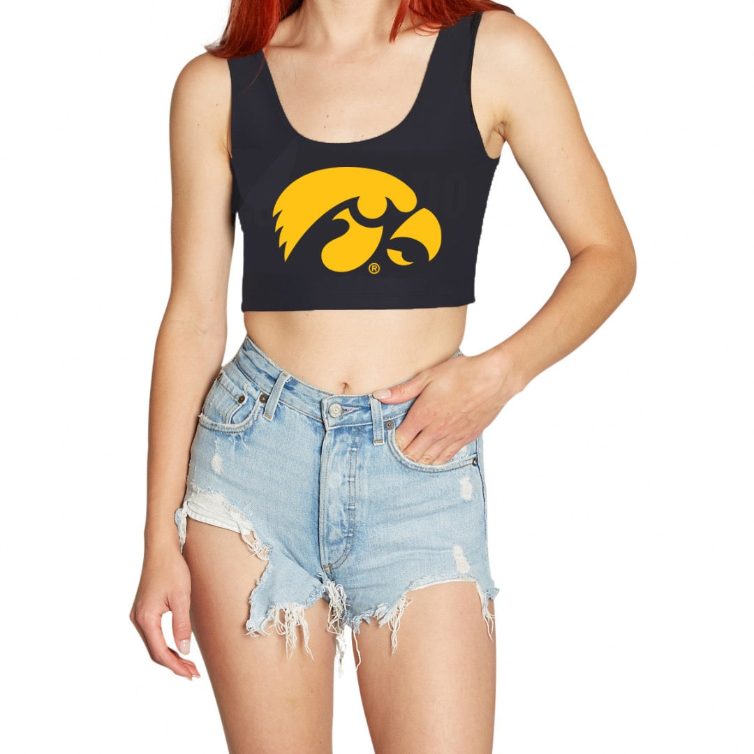 Iowa Hawkeyes Black Crop Tank Top | lojobands 3