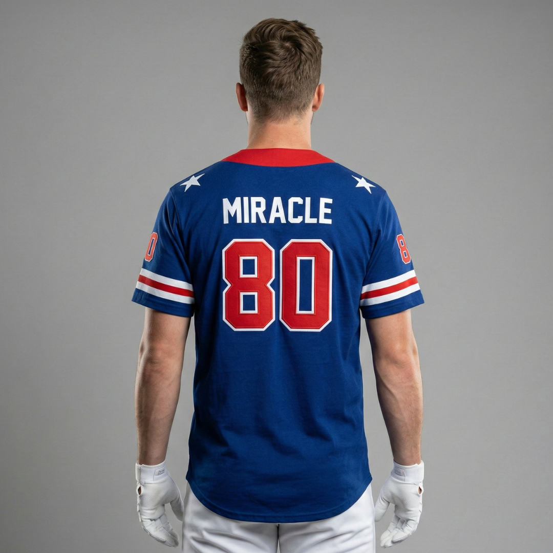 USA 1980 Miracle Embroidered Cotton Baseball Jersey Blue