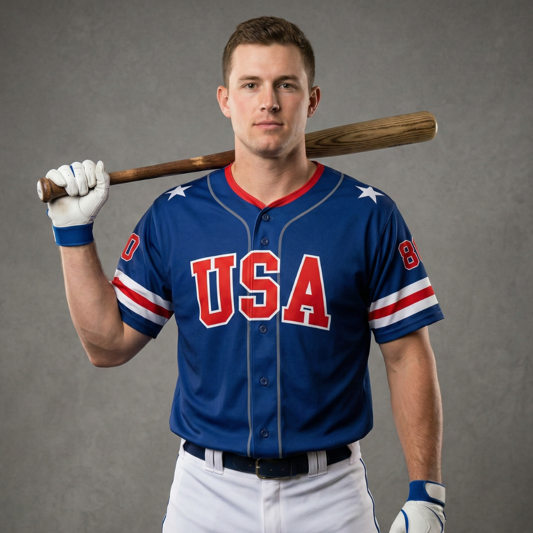 USA 1980 Miracle Embroidered Cotton Baseball Jersey Blue