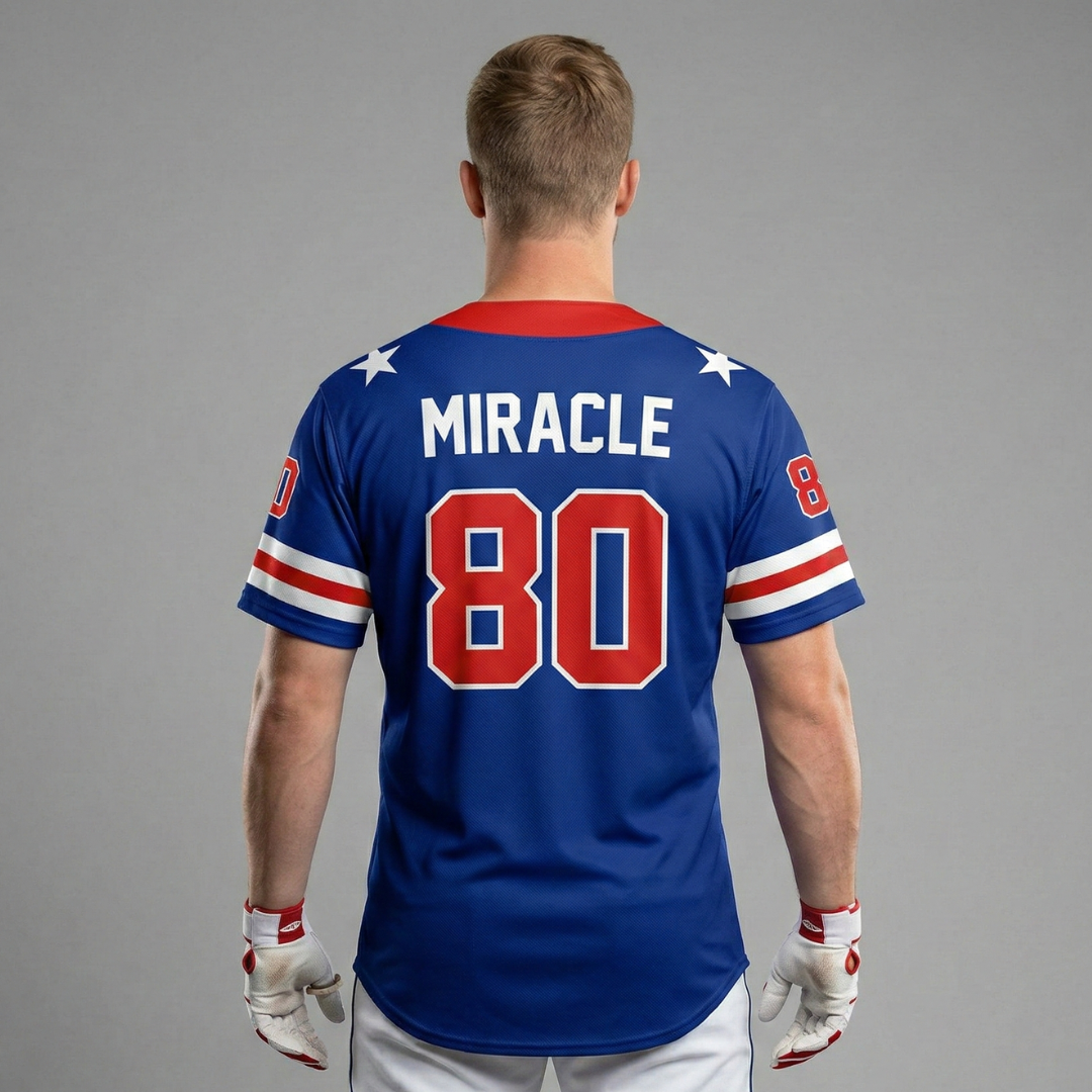 USA 1980 Miracle Performance Baseball Jersey Blue