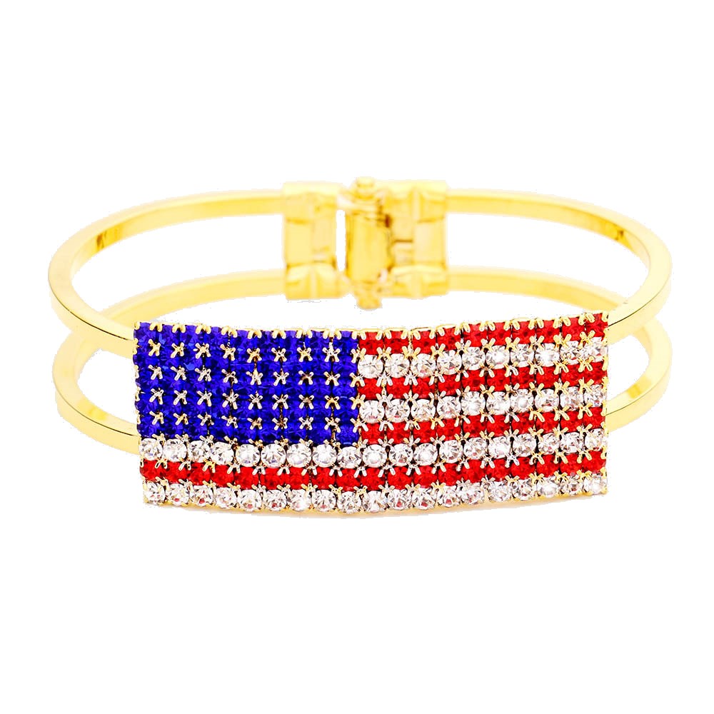 Red, White & Blue Crystal Pave American Flag Hinged Bracelet 1