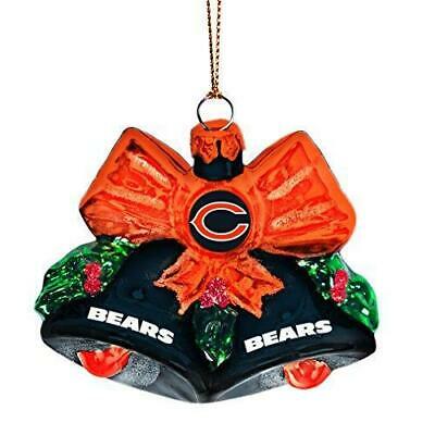 Chicago Bears NFL Blown Glass Holiday Bells Ornament 1