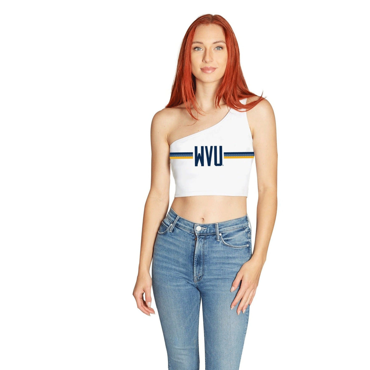 West Virginia Mountaineers White One Shoulder Top | lojobands 5