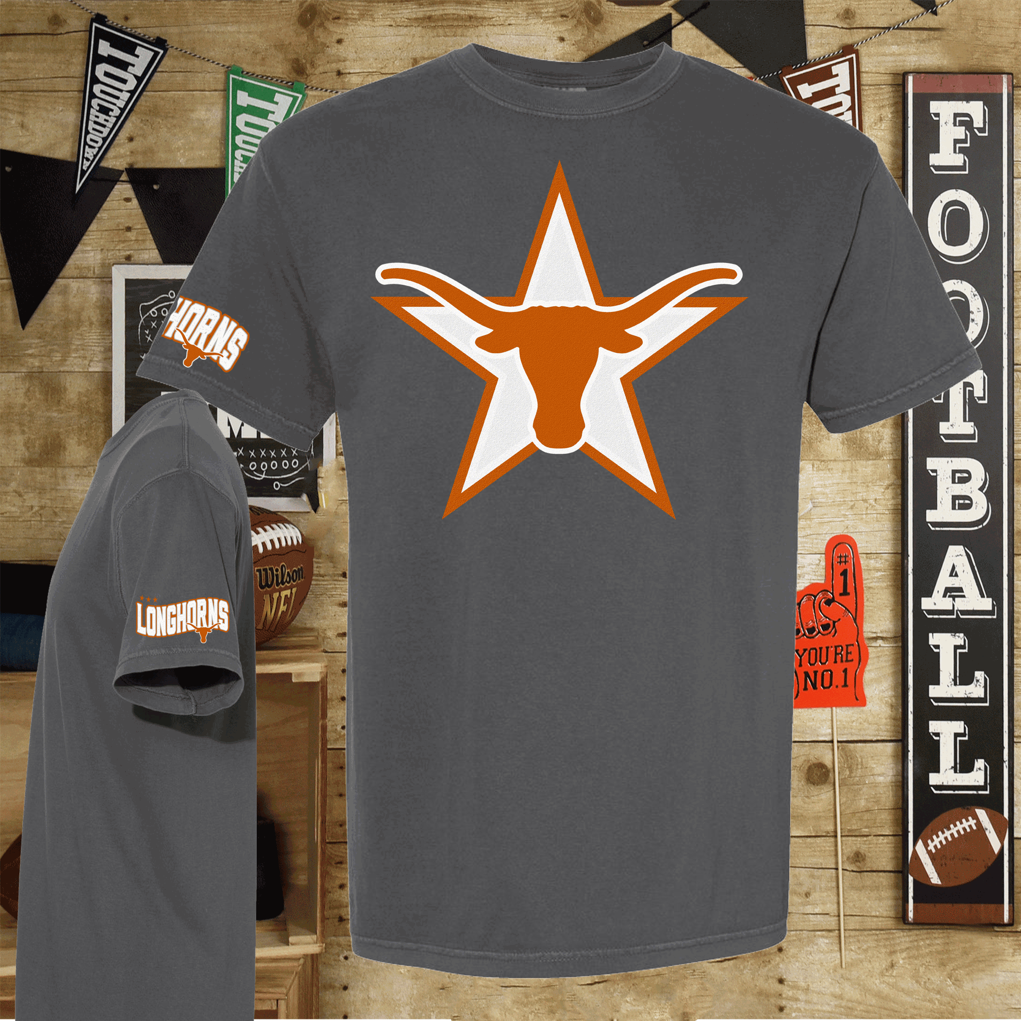 University of Texas Football Shirts, Longhorns Football sweatshirts, SEC Football, College Football, Hook em Horns, Faux Glitter Longhorn 5