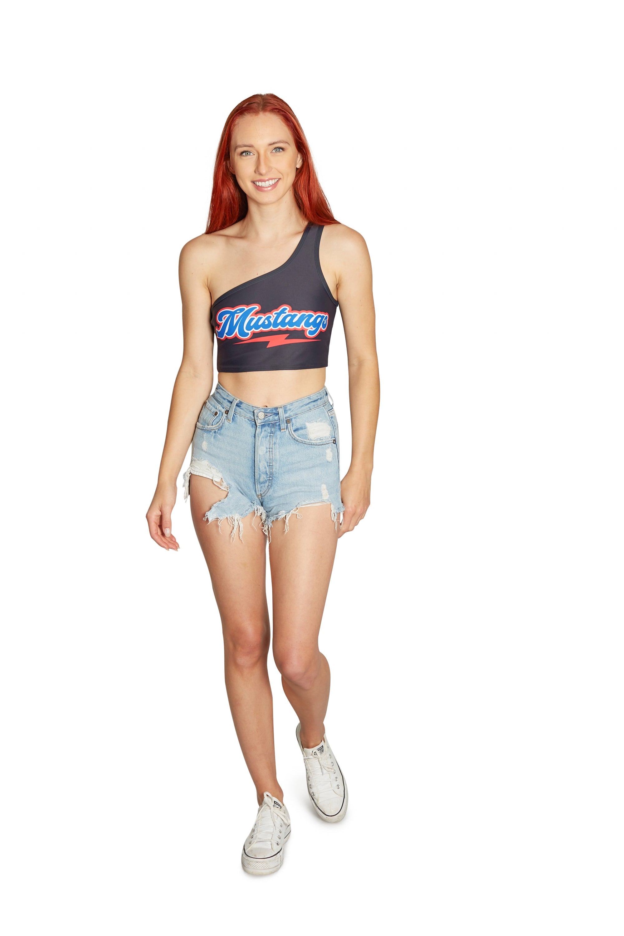 SMU Mustangs Lightning One Shoulder Top | lojobands 3