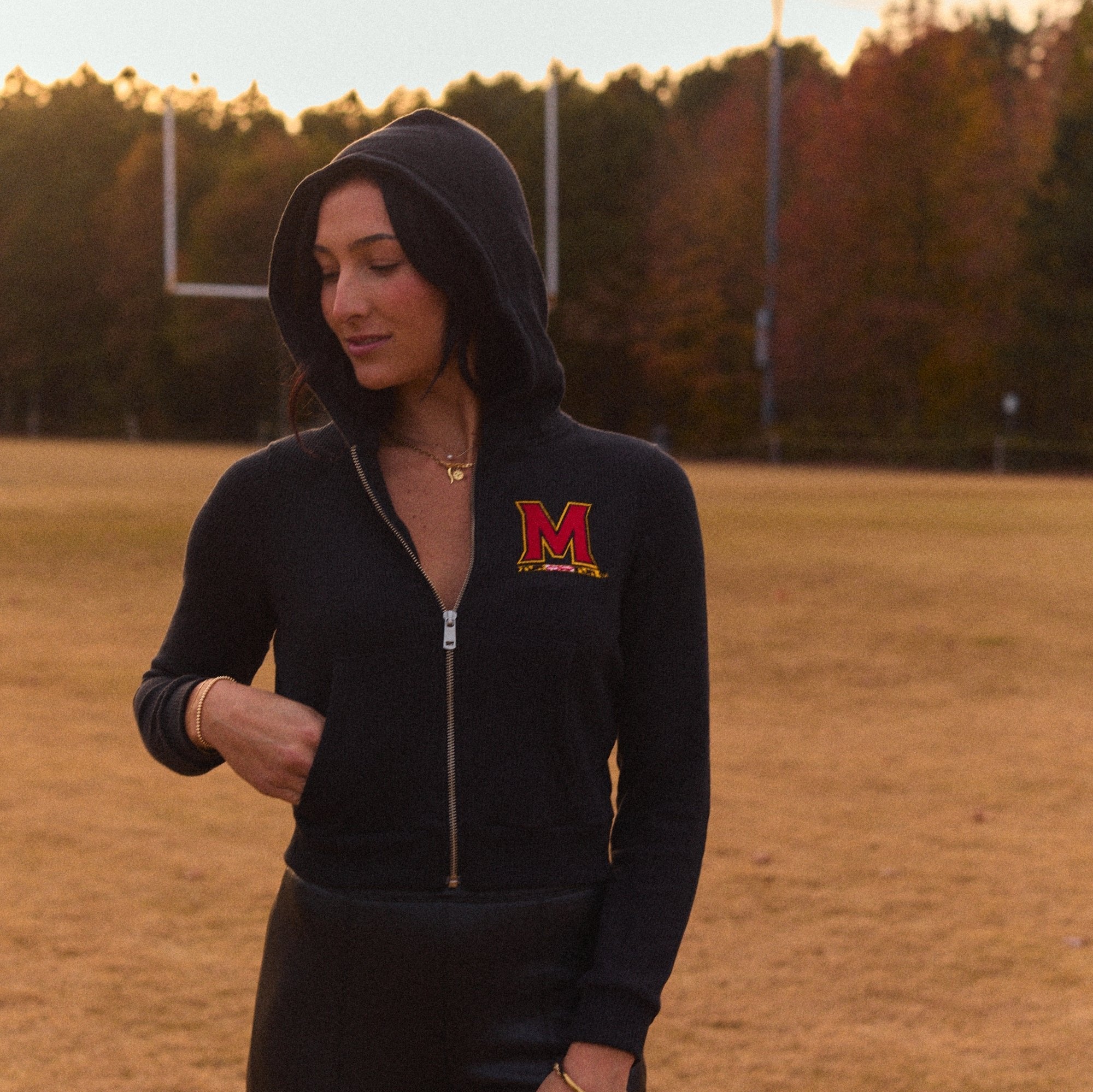 Maryland Terps Waffle Knit Zip Up Hoodie | lojobands