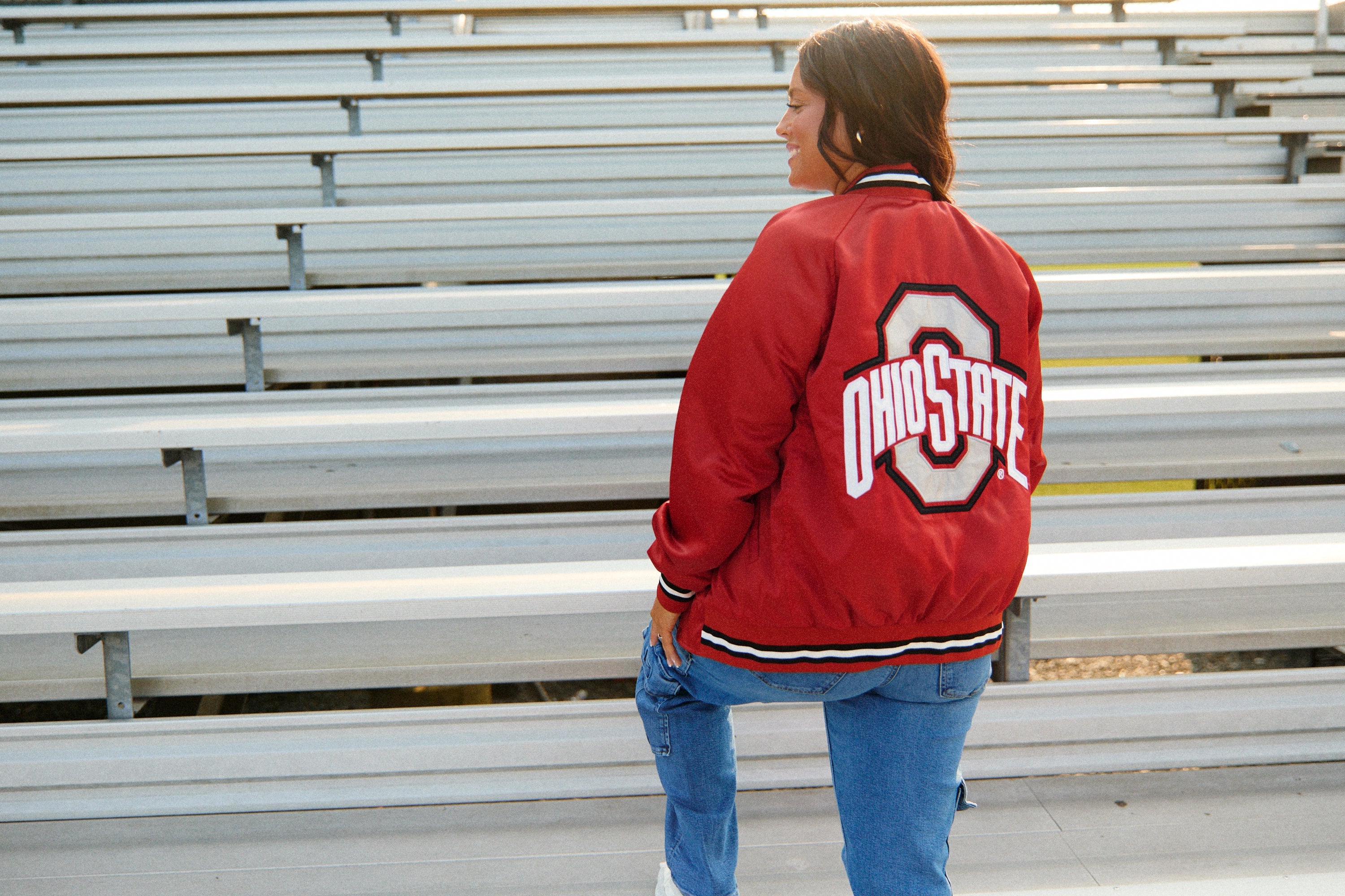 Ohio State OSU Buckeyes Satin Letterman Bomber Jacket 7
