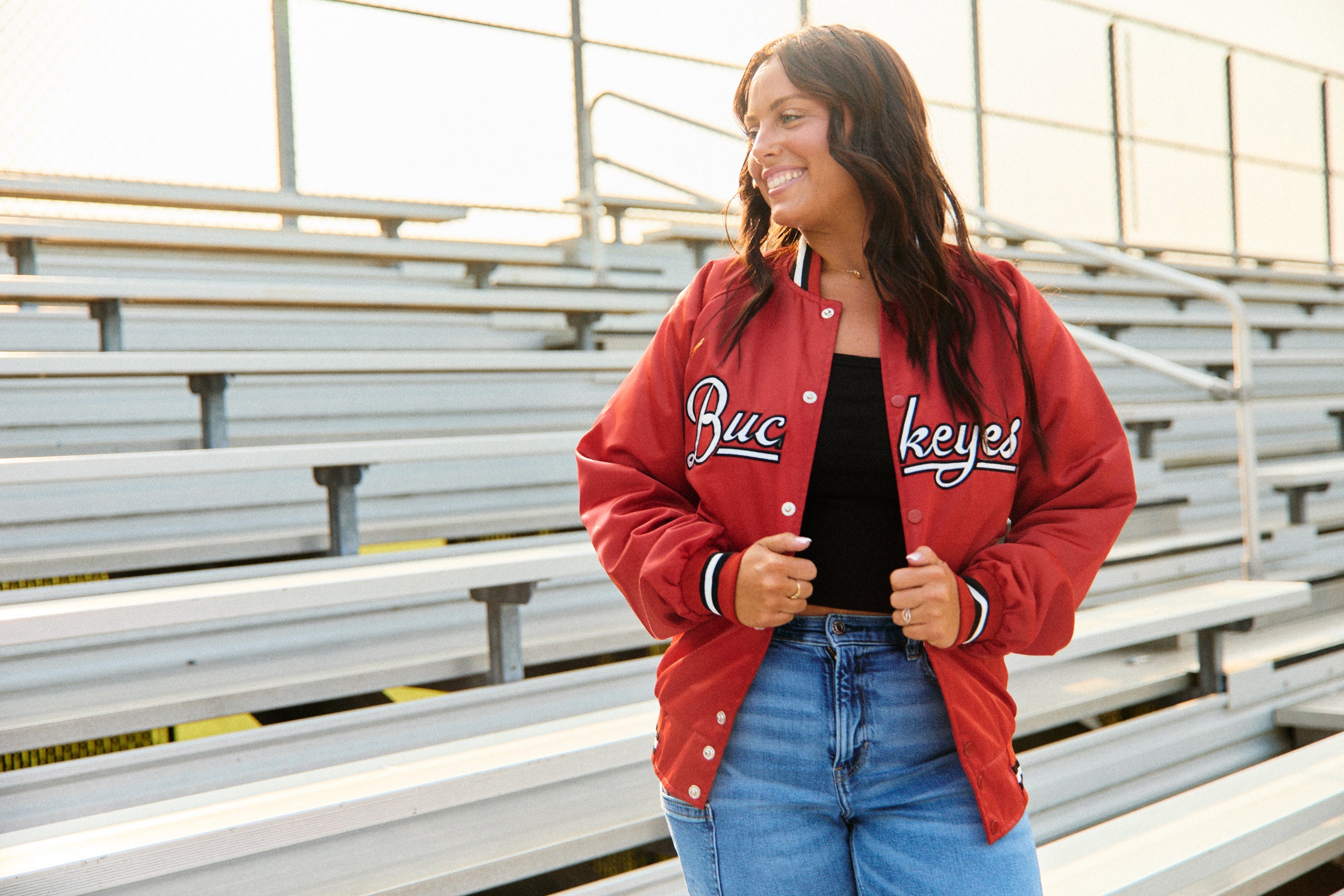 Ohio State OSU Buckeyes Satin Letterman Bomber Jacket 5
