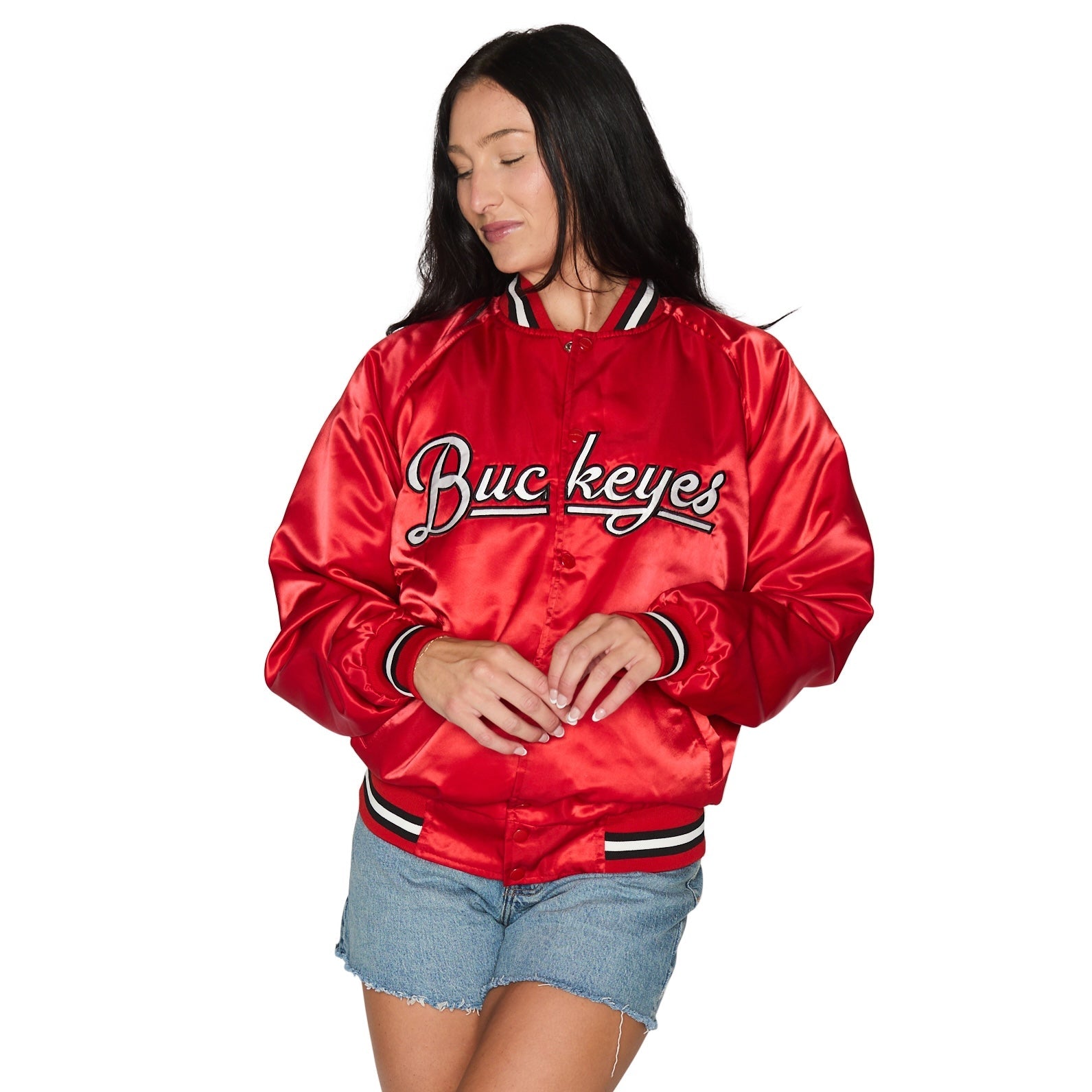 Ohio State OSU Buckeyes Satin Letterman Bomber Jacket 3