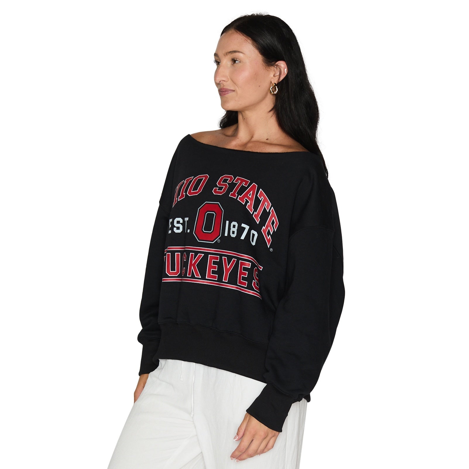 Ohio State OSU Buckeyes Black Off the Shoulder Sweatshirt 3