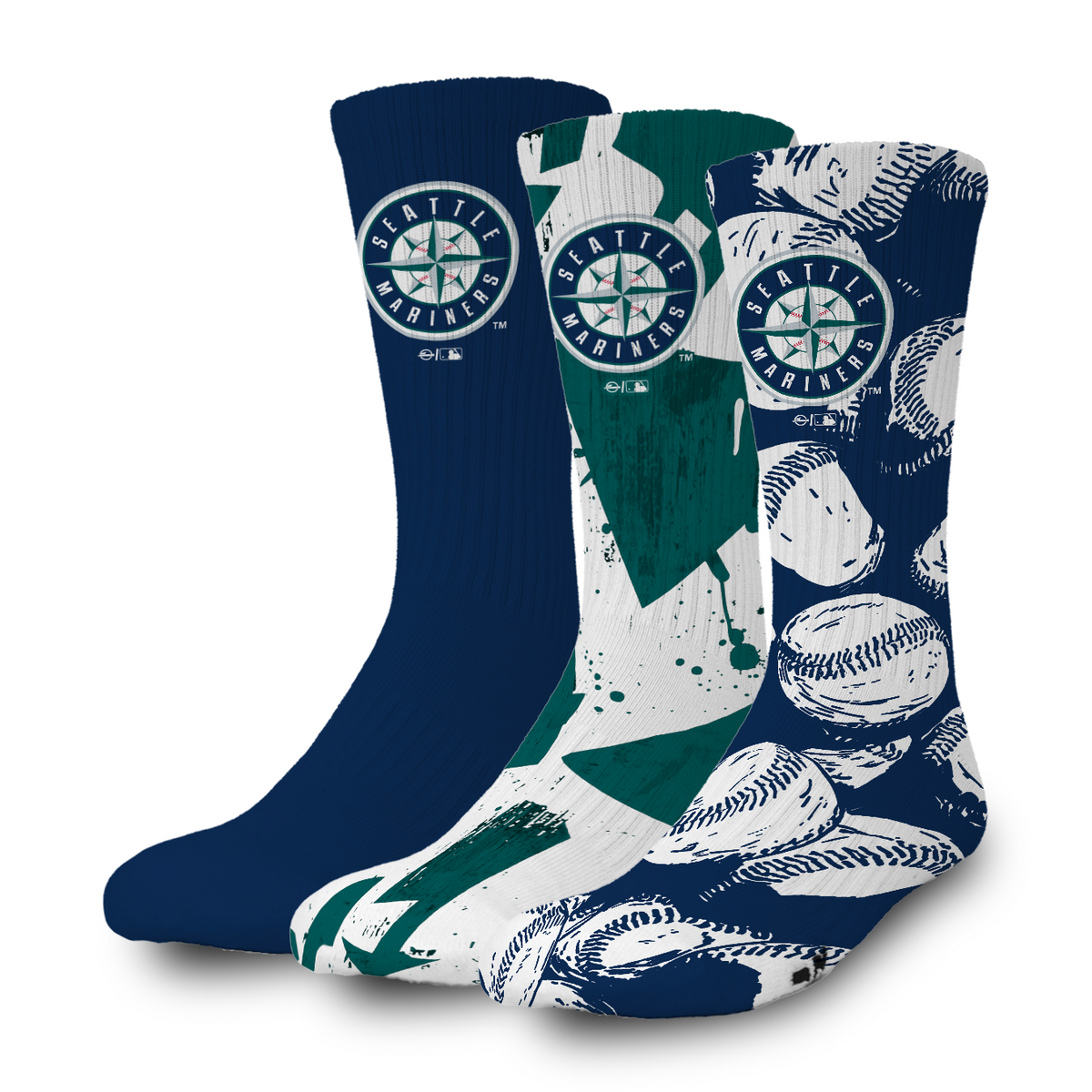 Seattle Mariners Primary 3 Pack Lifestyle Sock 1