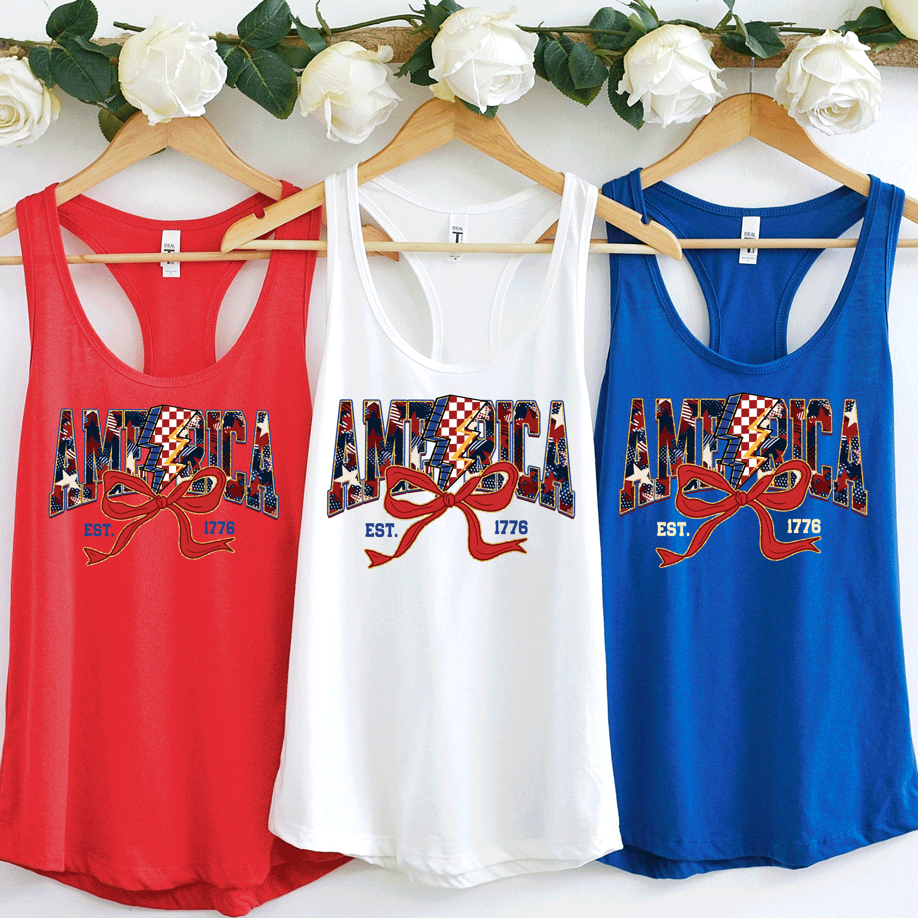 America Est 1776, Checkered Lightning Bolt, 4th of july Coquette Bow Land of the free , Fourth of july independence Day, USA Flag, American Girl Shirt 5