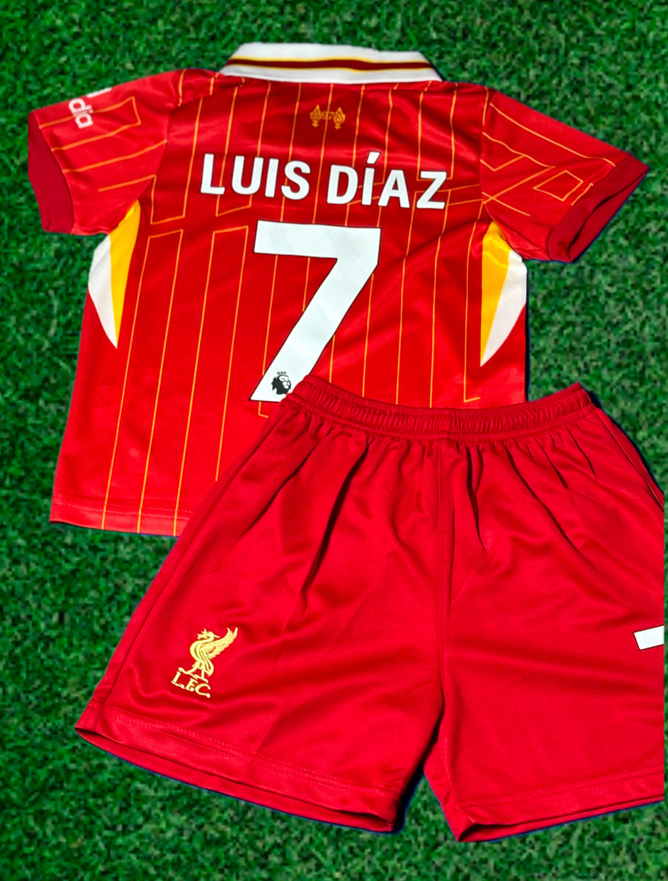 Luis Diaz 7 Liverpool Kids Jersey Set Soccer Football Toddler Youth Uniform Kit 1