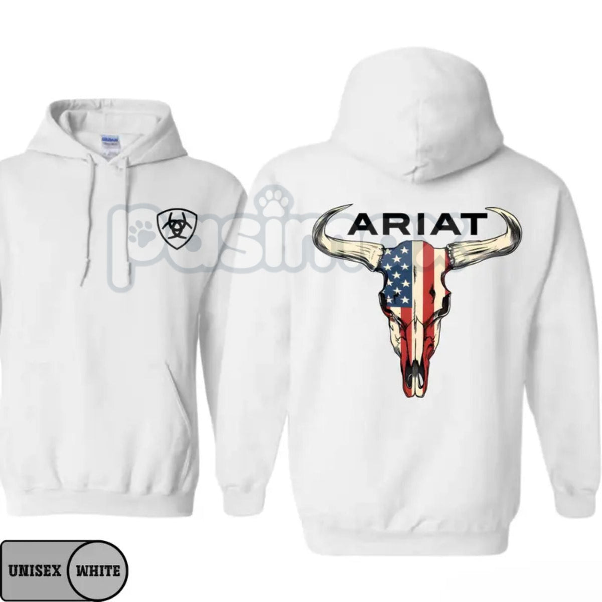 Ariat Hoodie – American Flag Bull Skull Western Cowboy Pullover, Patriotic & Rustic Outdoors Apparel, Unisex 3