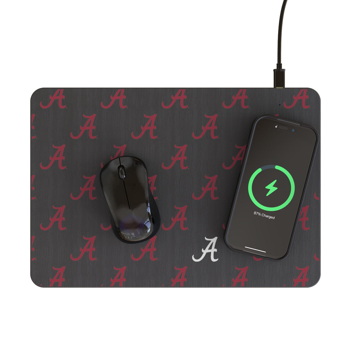 University of Alabama Crimson Tide Script A Fashion Pattern 15-Watt Wireless Charger and Mouse Pad 2