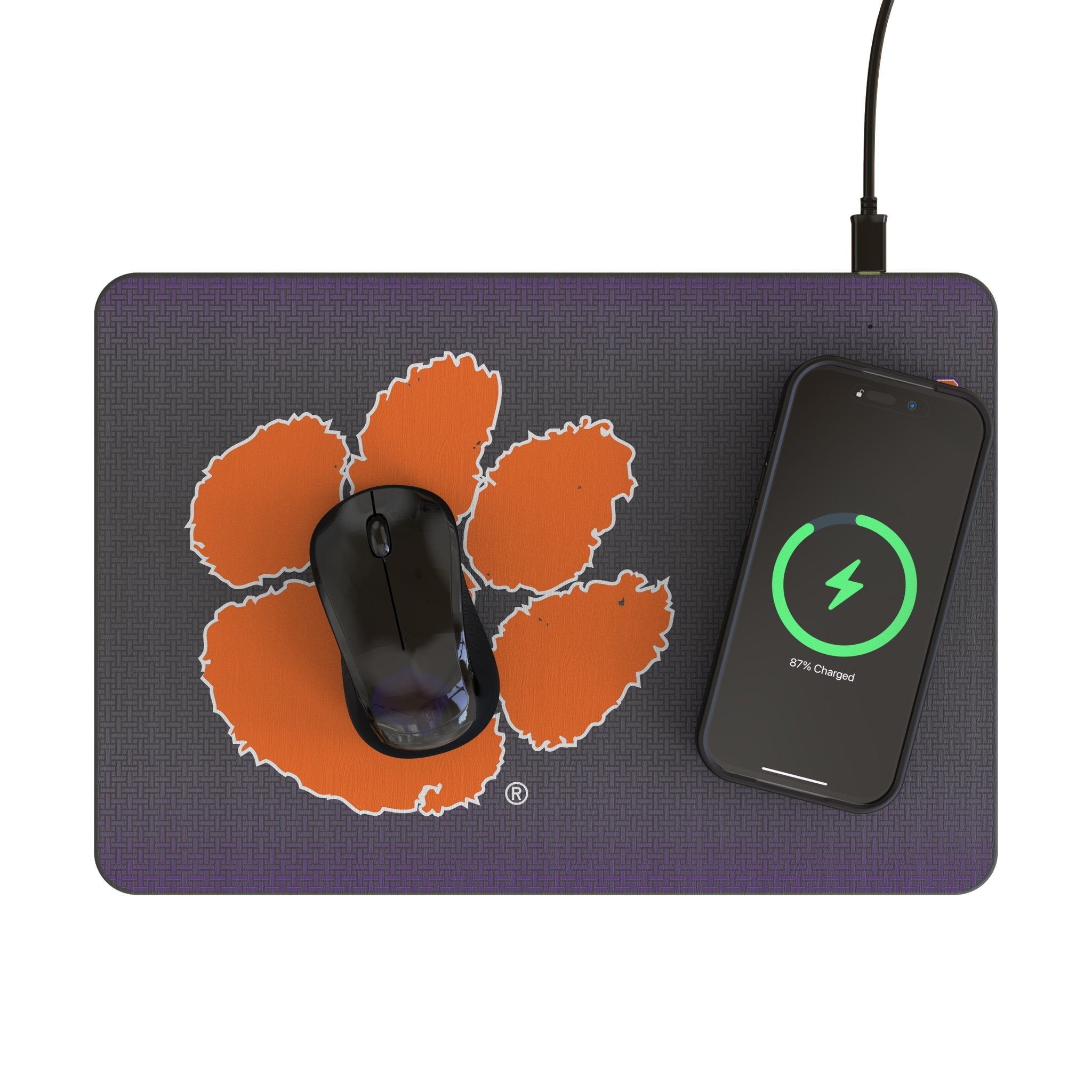 Clemson University Tigers Linen 15-Watt Wireless Charger and Mouse Pad 2