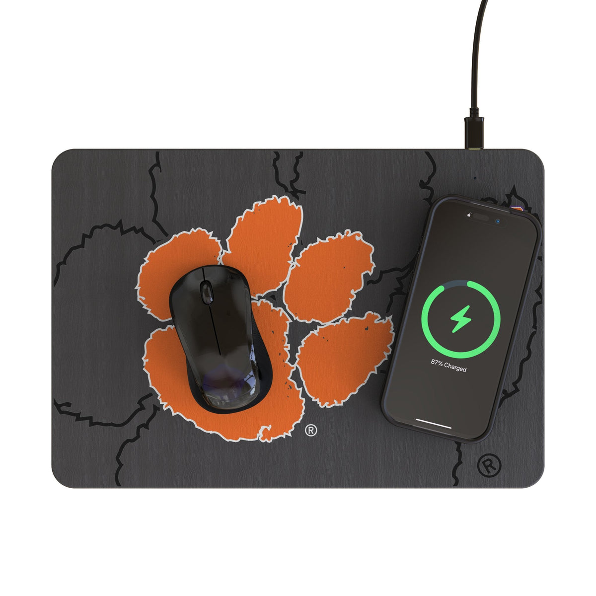 Clemson University Tigers Monocolor Tilt 15-Watt Wireless Charger and Mouse Pad 2