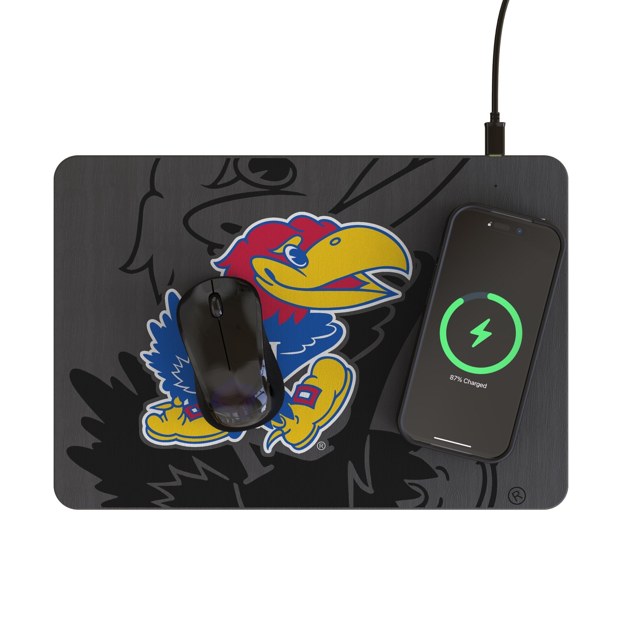 University of Kansas Jayhawks Monocolor Tilt 15-Watt Wireless Charger and Mouse Pad