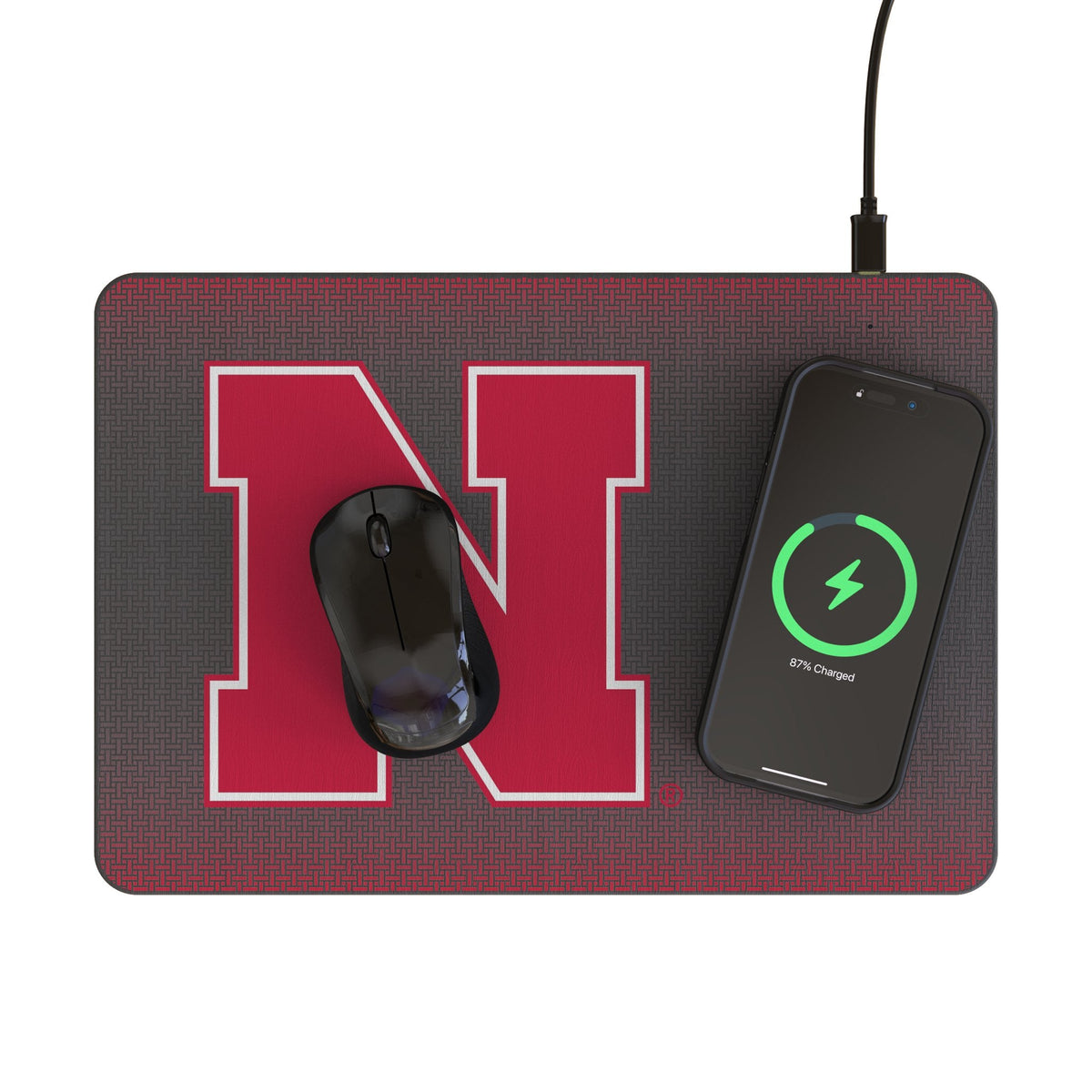 University of Nebraska Huskers Block N Linen 15-Watt Wireless Charger and Mouse Pad 2
