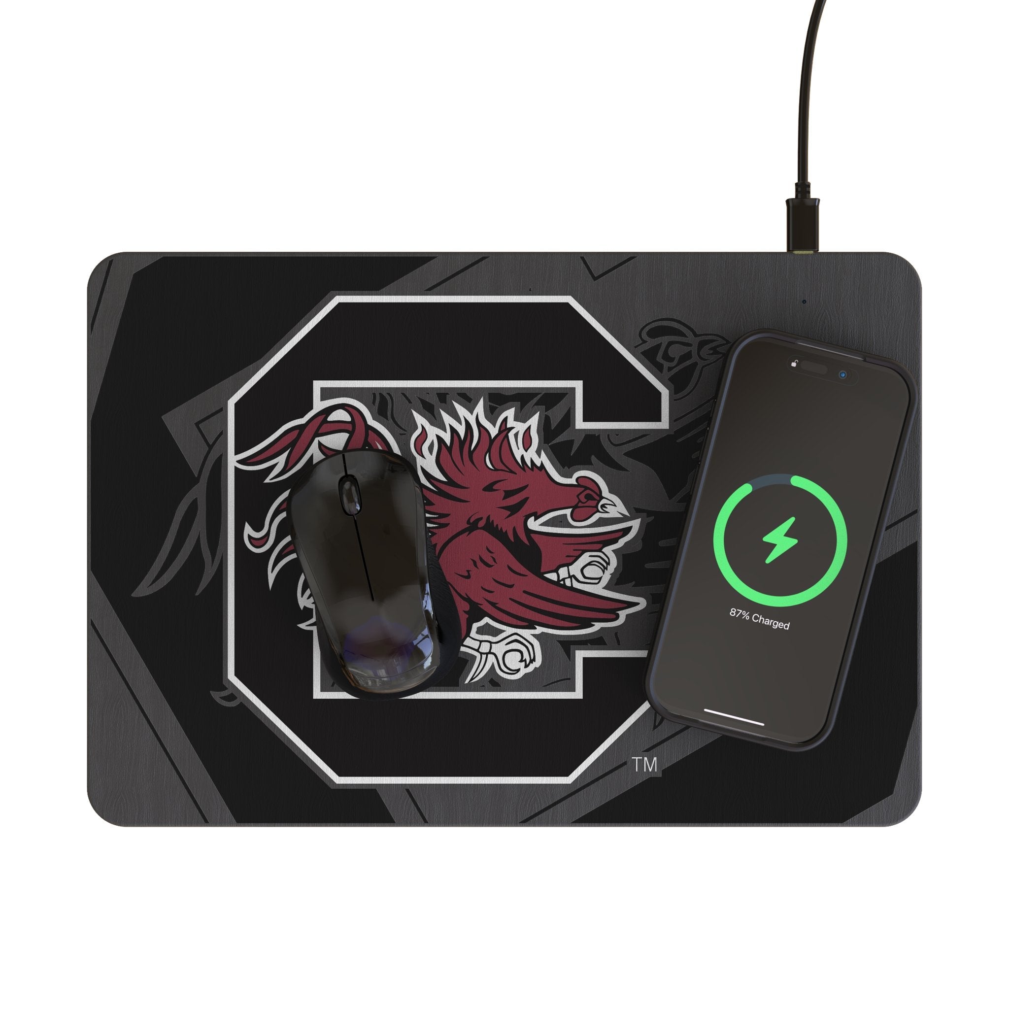 University of South Carolina Gamecocks Monocolor Tilt 15-Watt Wireless Charger and Mouse Pad
