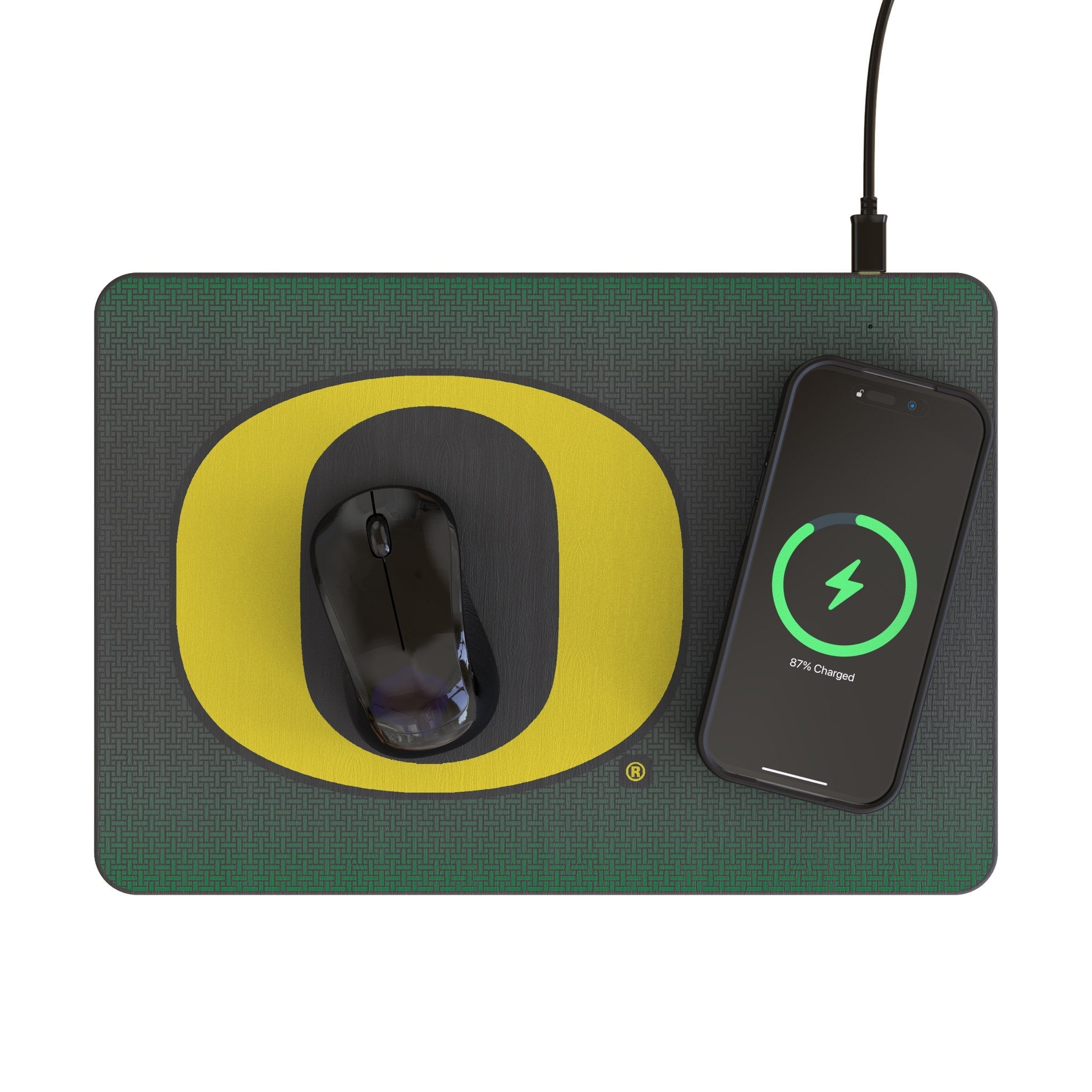 University of Oregon Ducks Linen 15-Watt Wireless Charger and Mouse Pad