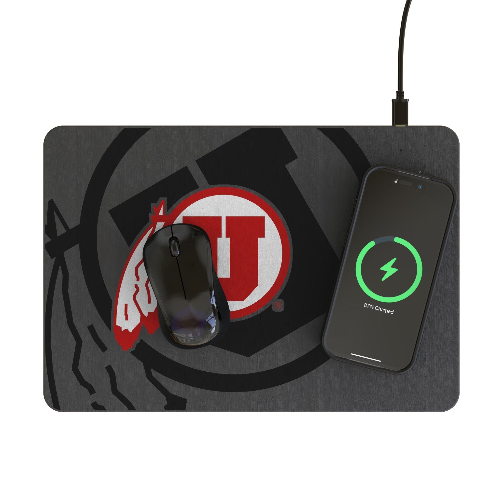 University of Utah Utes Monocolor Tilt 15-Watt Wireless Charger and Mouse Pad 2