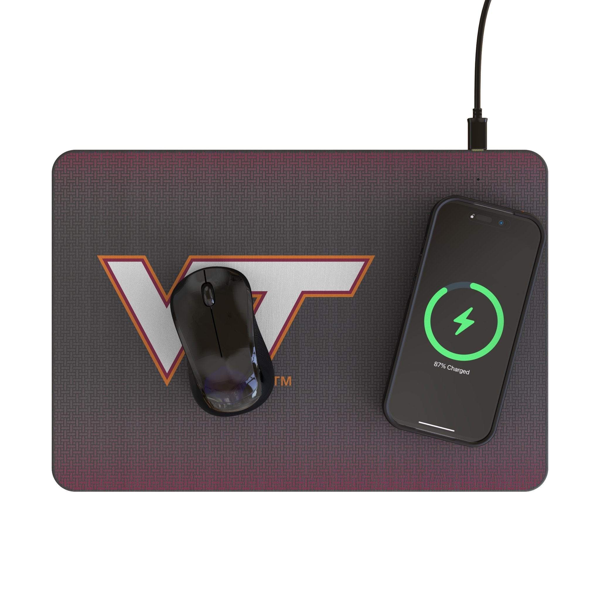 Virginia Tech Hokies Linen 15-Watt Wireless Charger and Mouse Pad