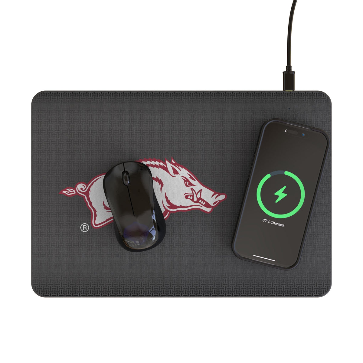 University of Arkansas Fayetteville Razorbacks Linen 15-Watt Wireless Charger and Mouse Pad