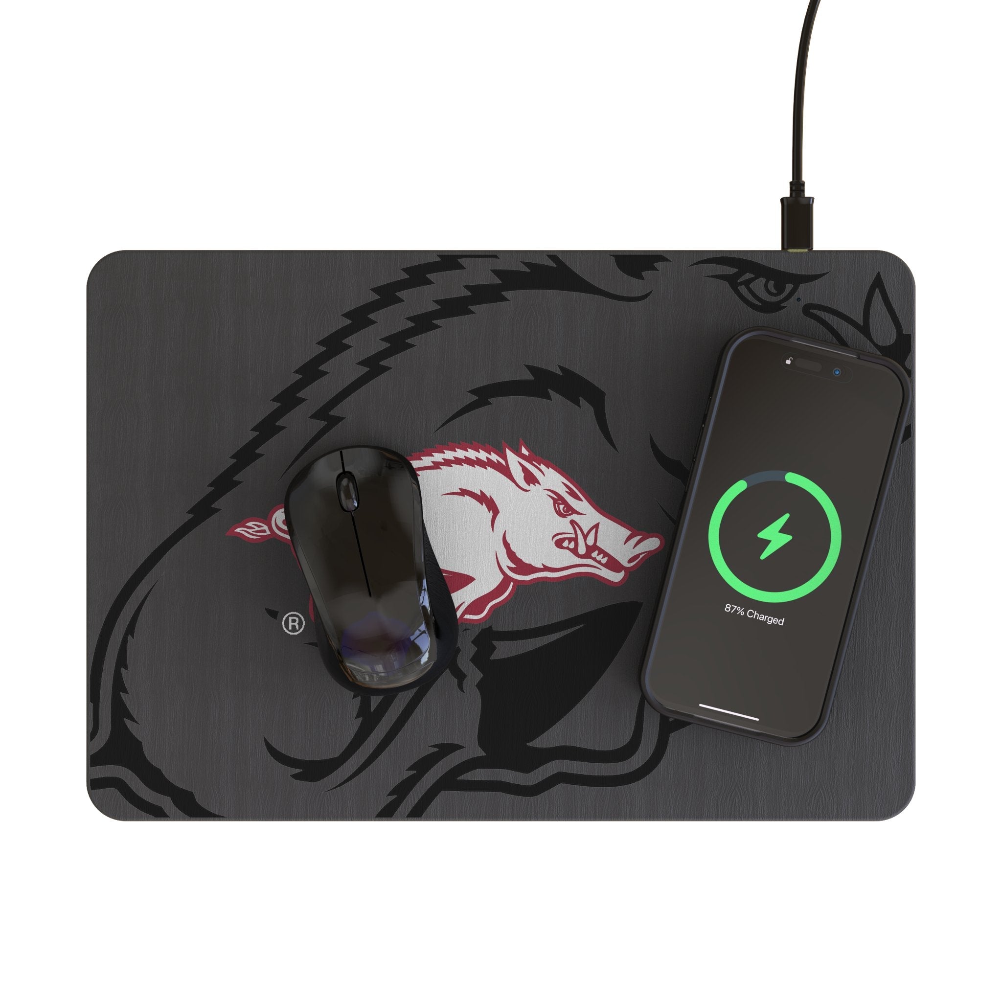 University of Arkansas Fayetteville Razorbacks Monocolor Tilt 15-Watt Wireless Charger and Mouse Pad 2