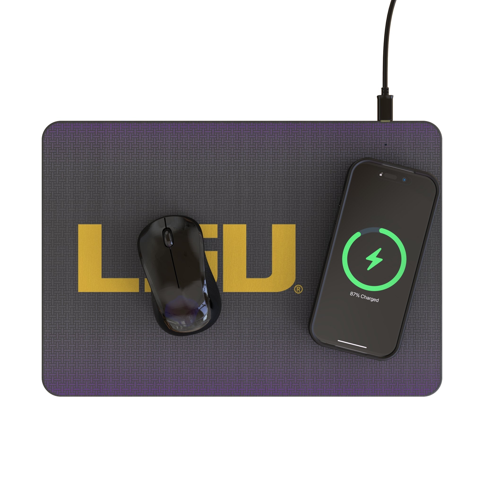 Louisiana State University Tigers Linen 15-Watt Wireless Charger and Mouse Pad