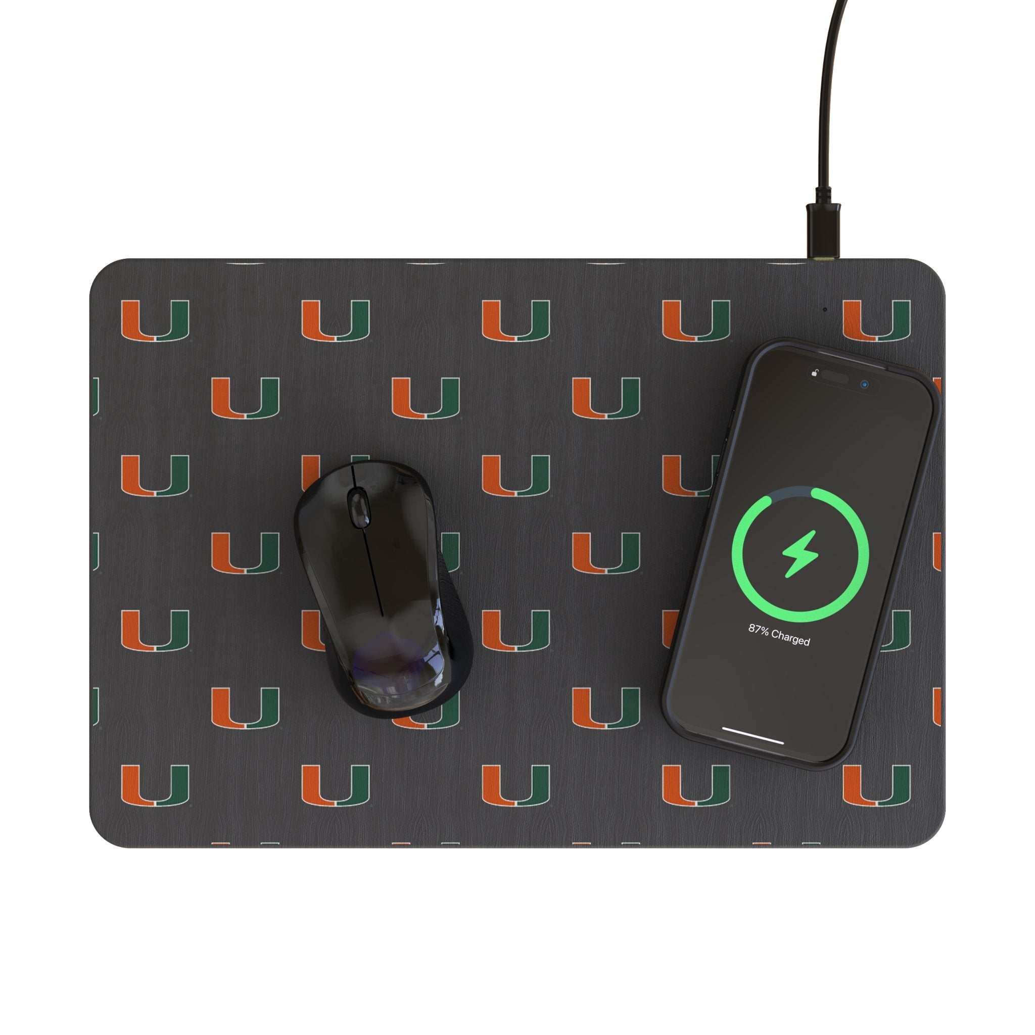 University of Miami Hurricanes Fashion Pattern 15-Watt Wireless Charger and Mouse Pad 2