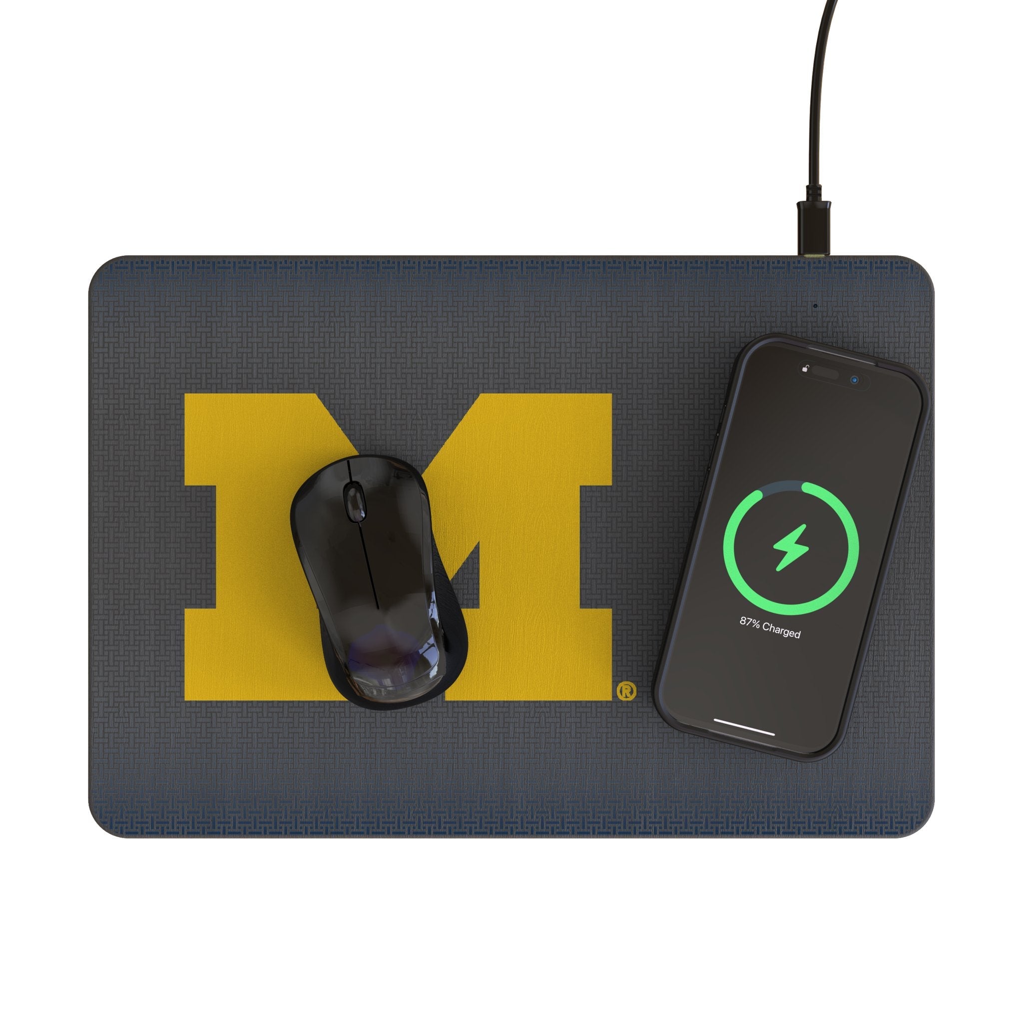 University of Michigan Wolverines Linen 15-Watt Wireless Charger and Mouse Pad