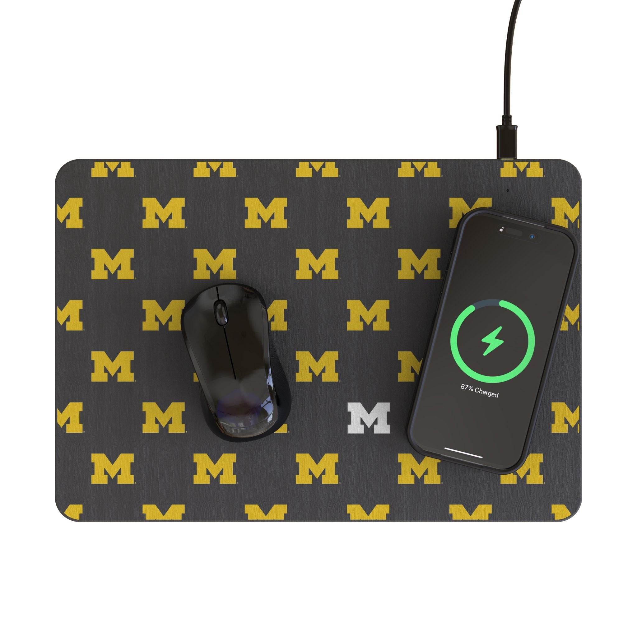 University of Michigan Wolverines Fashion Pattern 15-Watt Wireless Charger and Mouse Pad 2