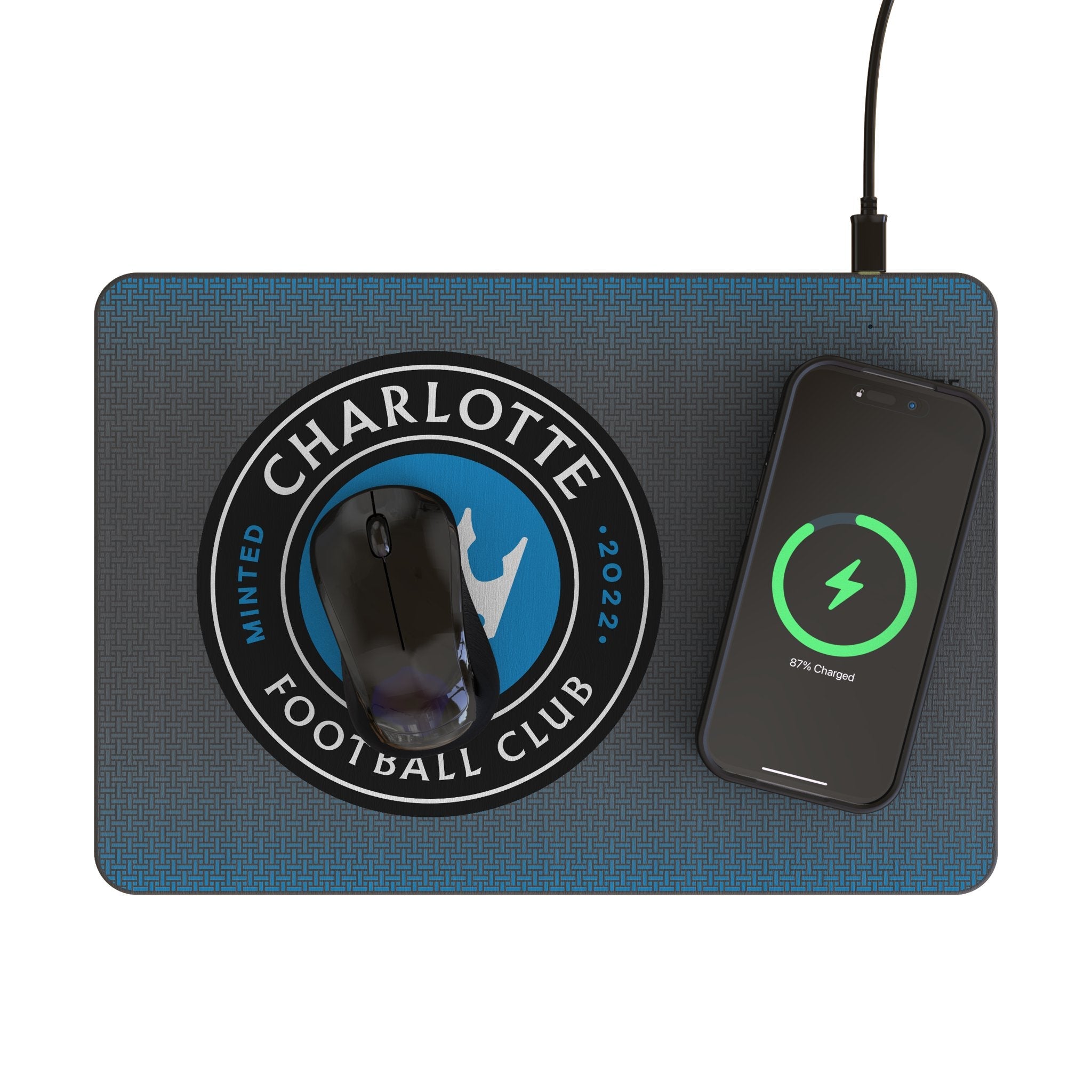 Charlotte FC Linen 15-Watt Wireless Charger and Mouse Pad