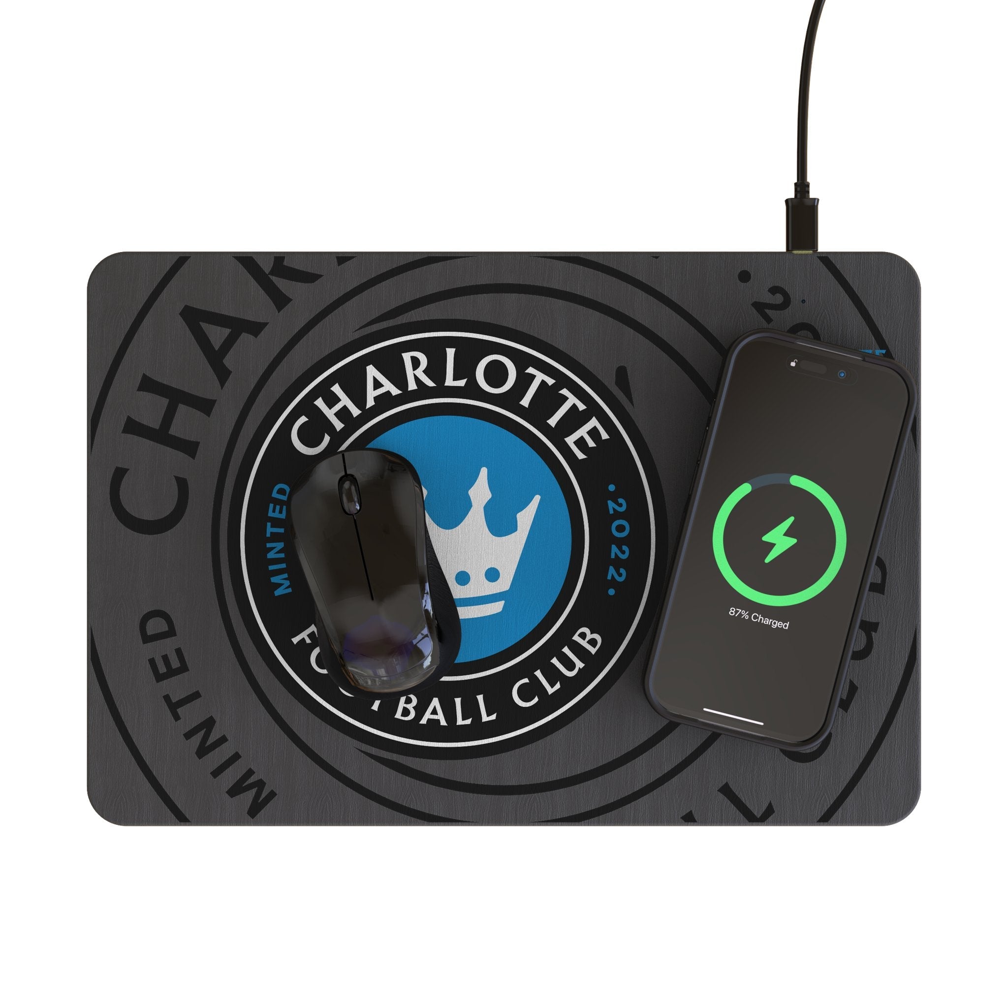 Charlotte FC Monocolor Tilt 15-Watt Wireless Charger and Mouse Pad