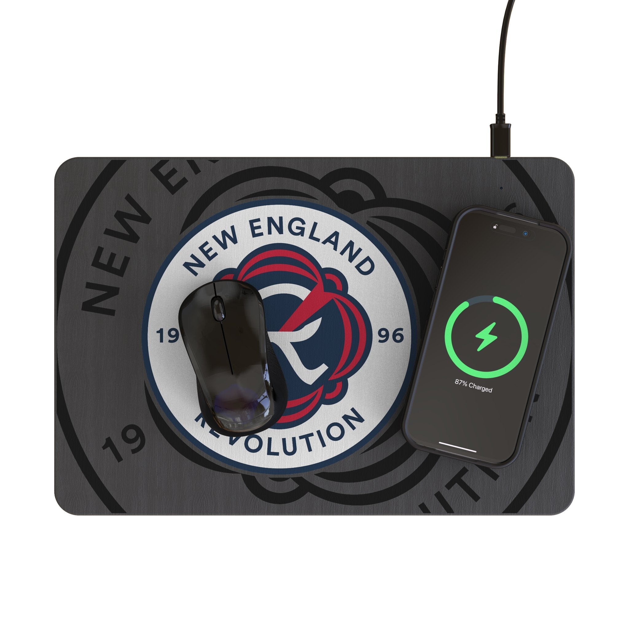 New England Revolution Personalized Tilt 15-Watt Wireless Charger and Mouse Pad