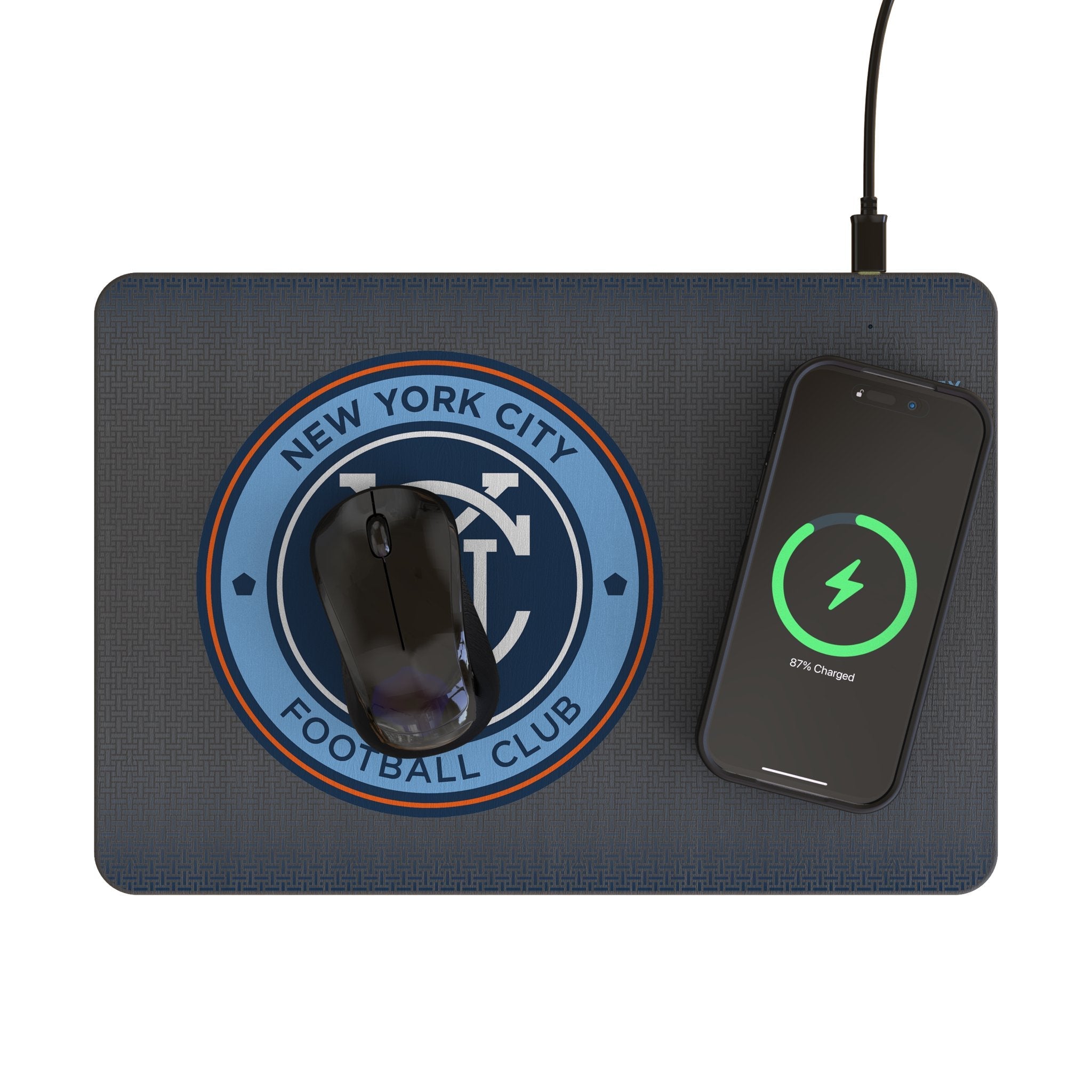 New York City FC Linen 15-Watt Wireless Charger and Mouse Pad