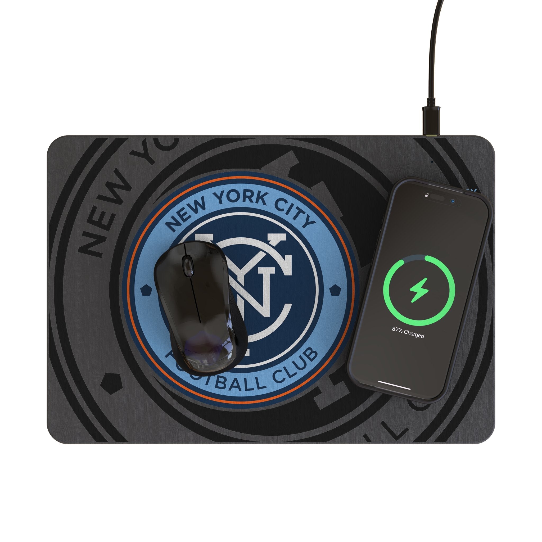 New York City FC Monocolor Tilt 15-Watt Wireless Charger and Mouse Pad 2