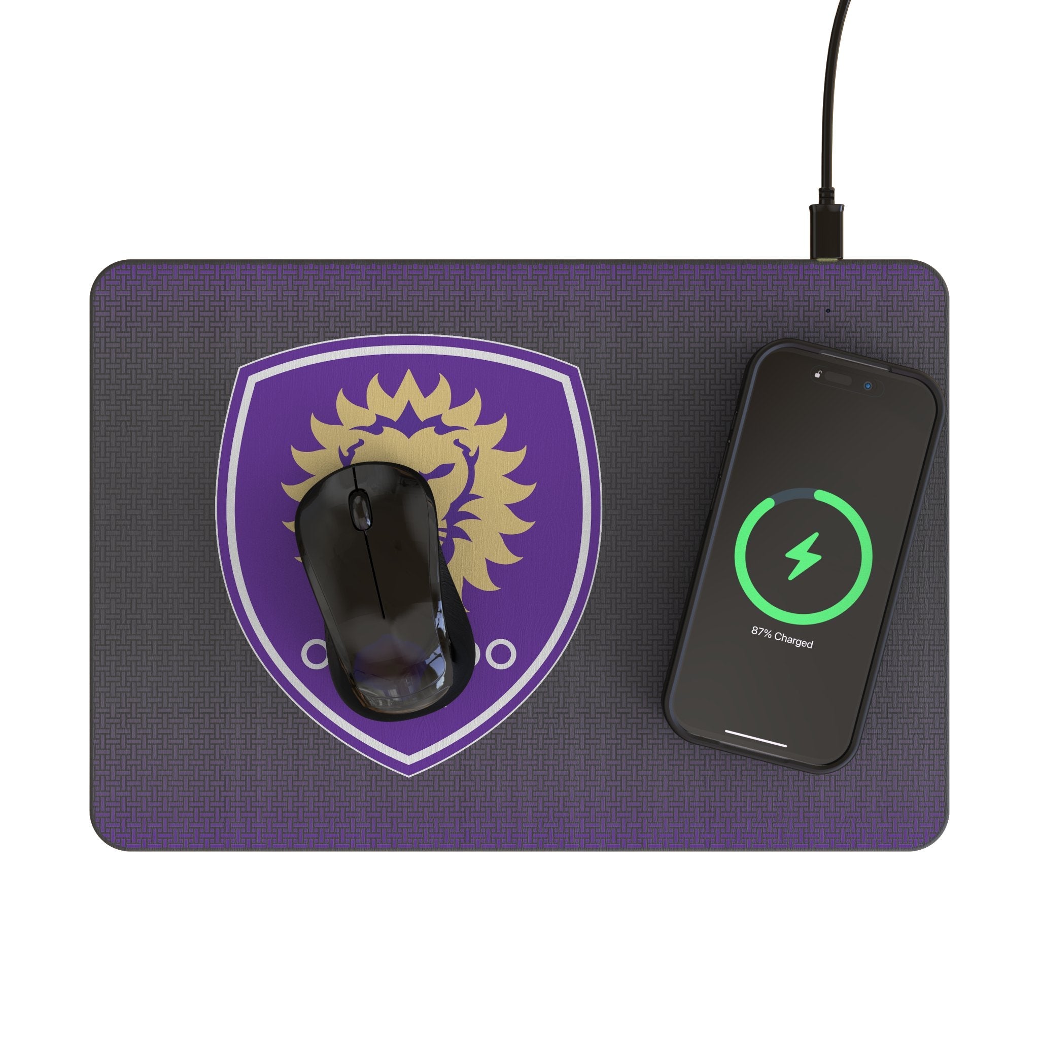Orlando City Soccer Club Linen 15-Watt Wireless Charger and Mouse Pad