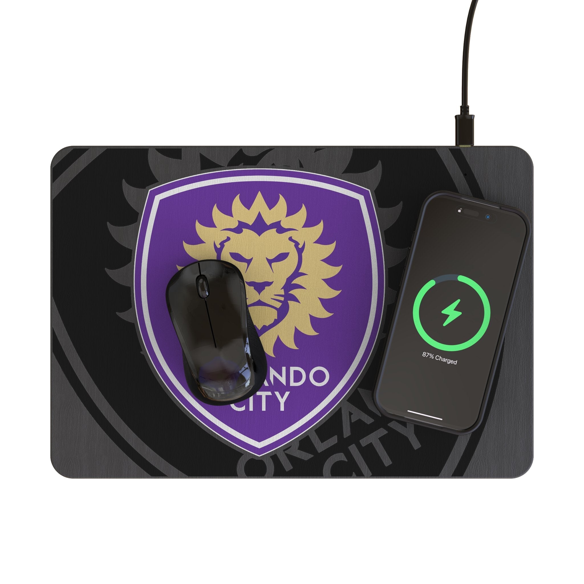 Orlando City Soccer Club Monocolor Tilt 15-Watt Wireless Charger and Mouse Pad