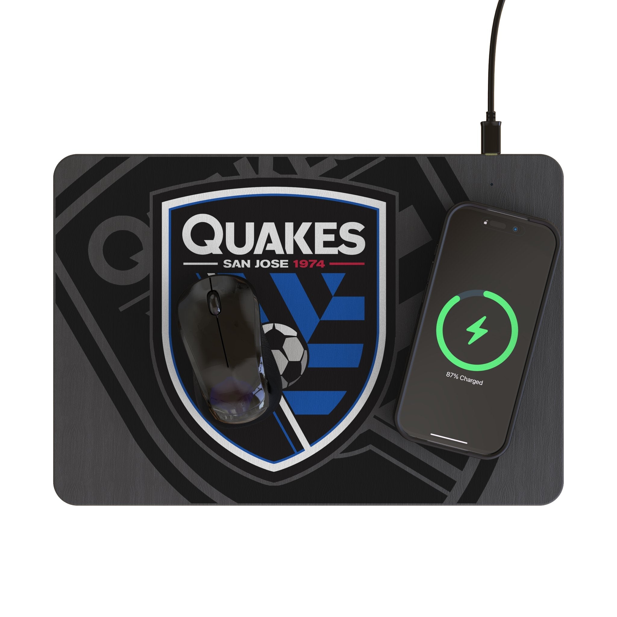 San Jose Earthquakes Personalized Tilt 15-Watt Wireless Charger and Mouse Pad