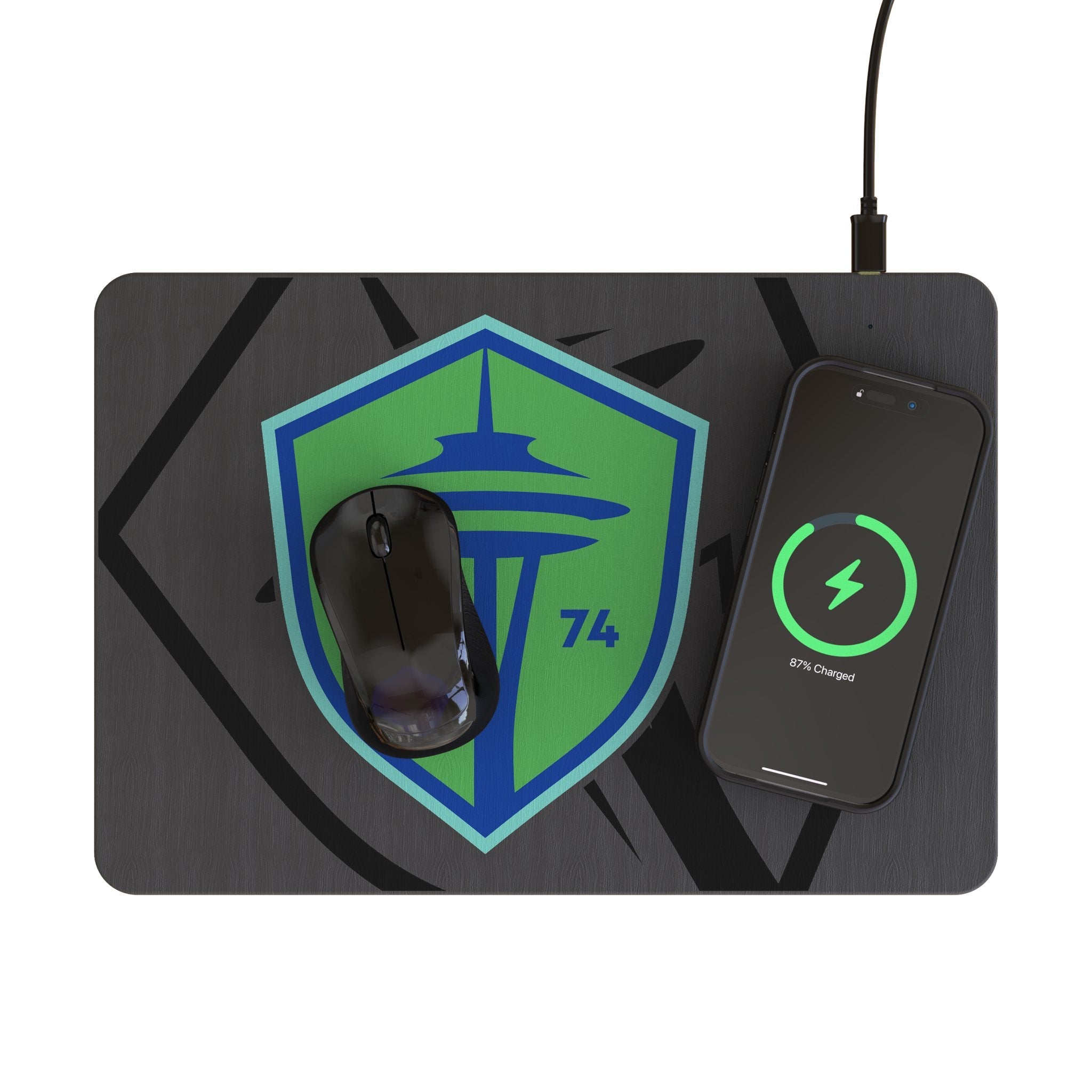 Seattle Sounders FC Personalized Tilt 15-Watt Wireless Charger and Mouse Pad